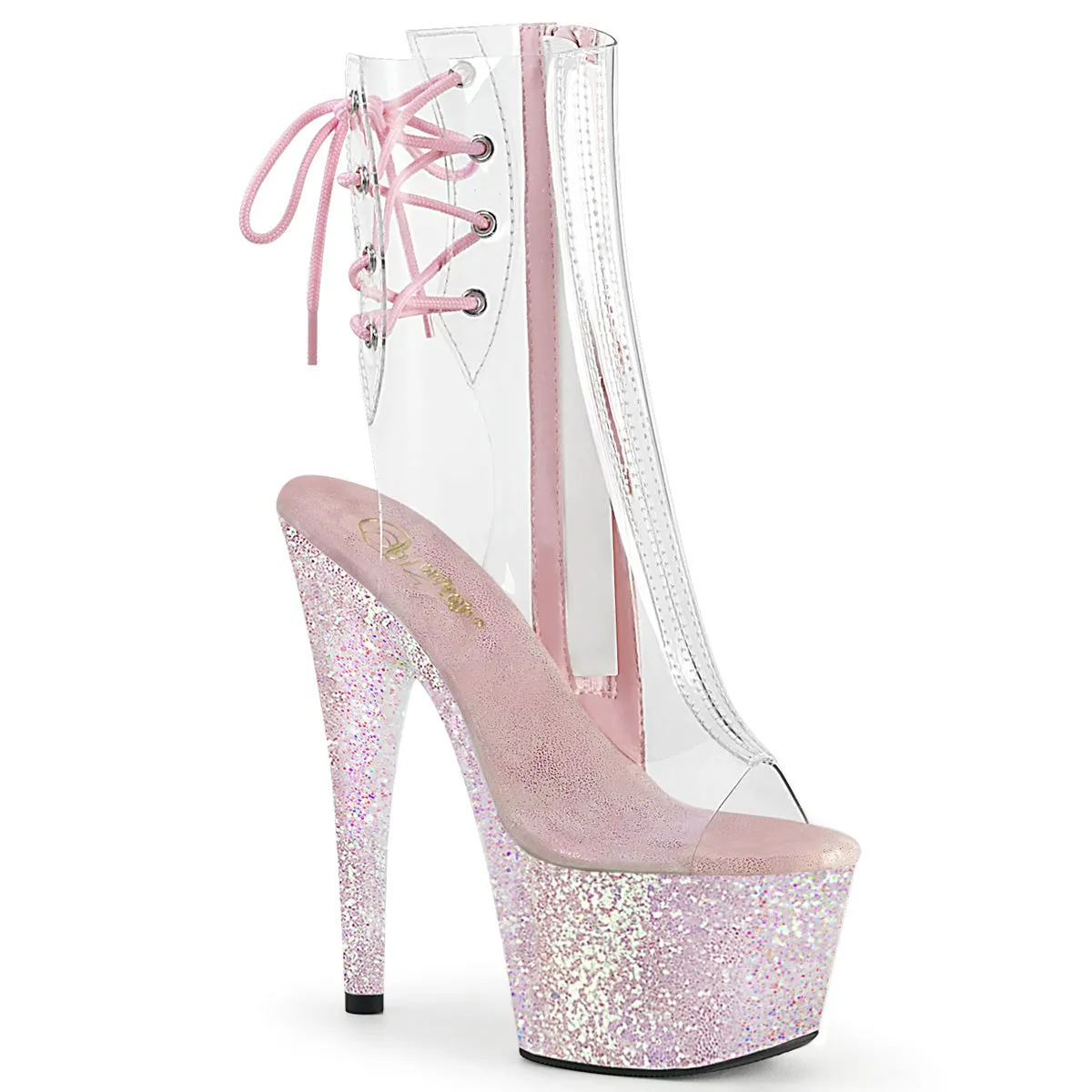 ADORE-1018C Pleaser Shoes Clear Upper Pink Glitter Platform Stripper Ankle Boots