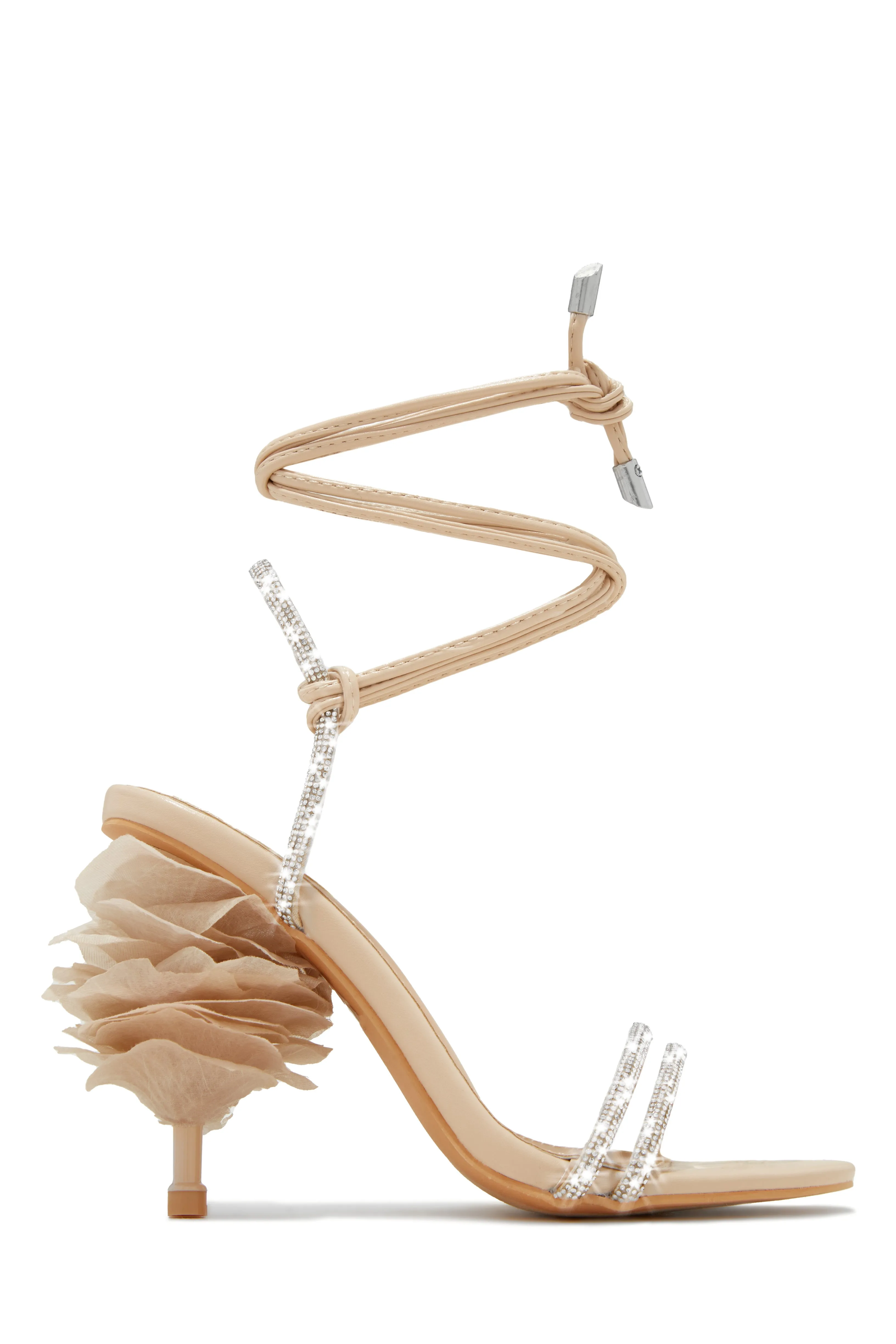 Alessia Lace Up Embellished Heels - Nude