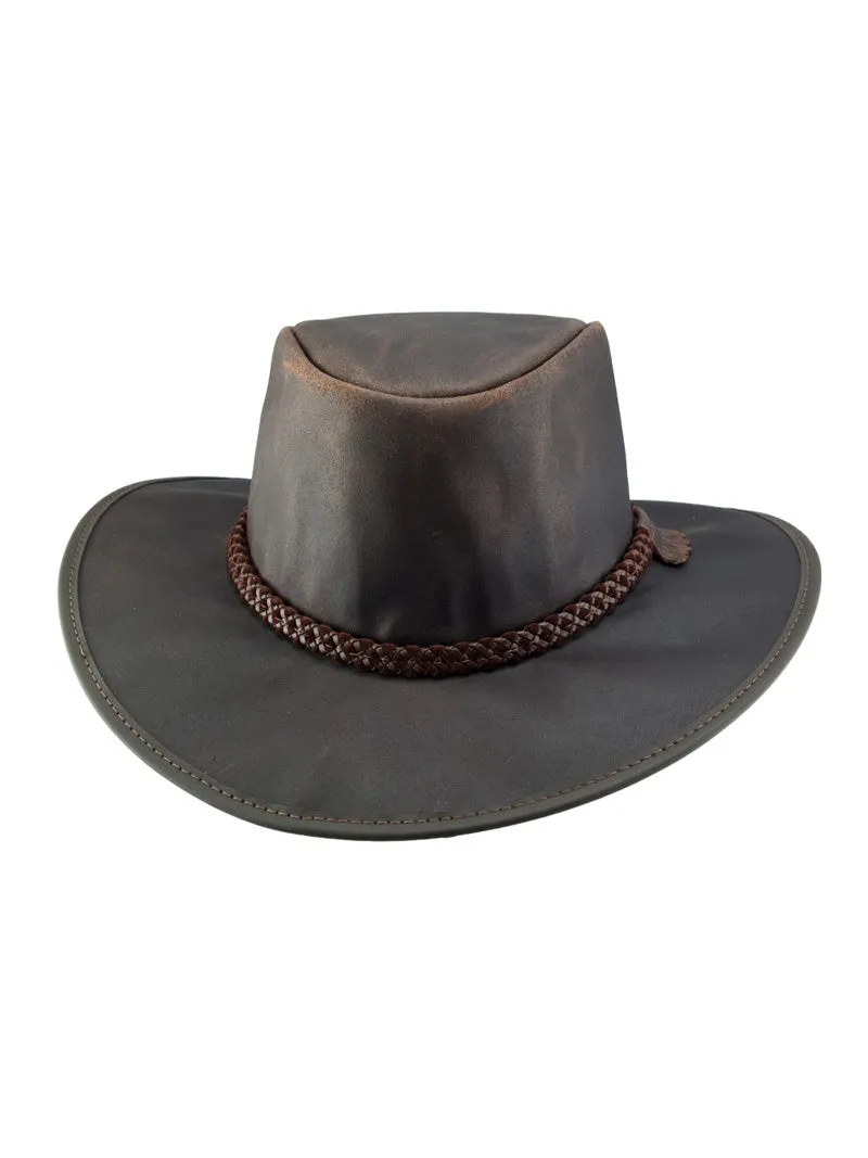 American Hat Makers CRUSHER-CHO Leather Outback Hat Chocolate - D