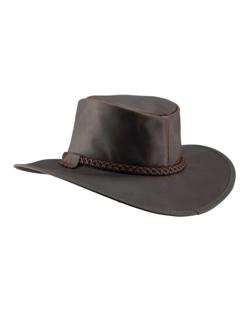 American Hat Makers CRUSHER-CHO Leather Outback Hat Chocolate - D