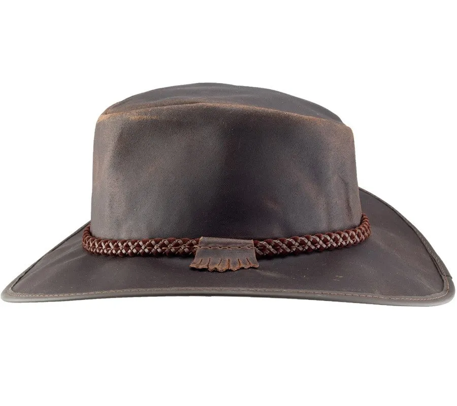 American Hat Makers CRUSHER-CHO Leather Outback Hat Chocolate - D