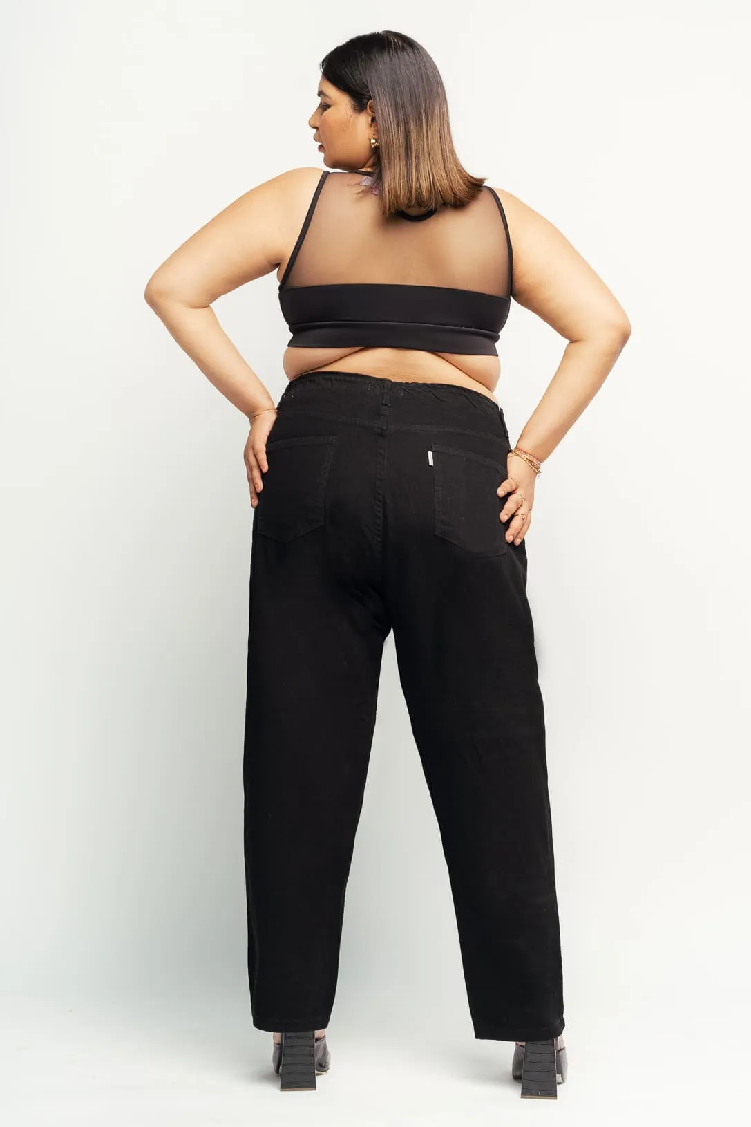 Black Elasticated Mom Jeans