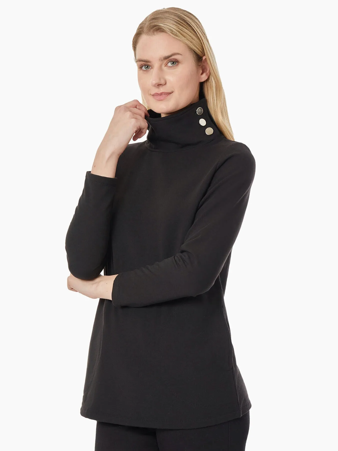 Button Detail Fleece Turtleneck Tunic