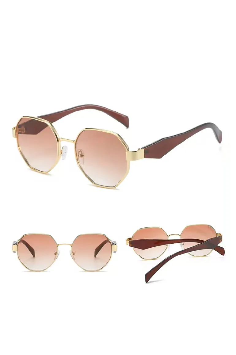 Clear Blue Skies Hexagonal Brown Sunglasses