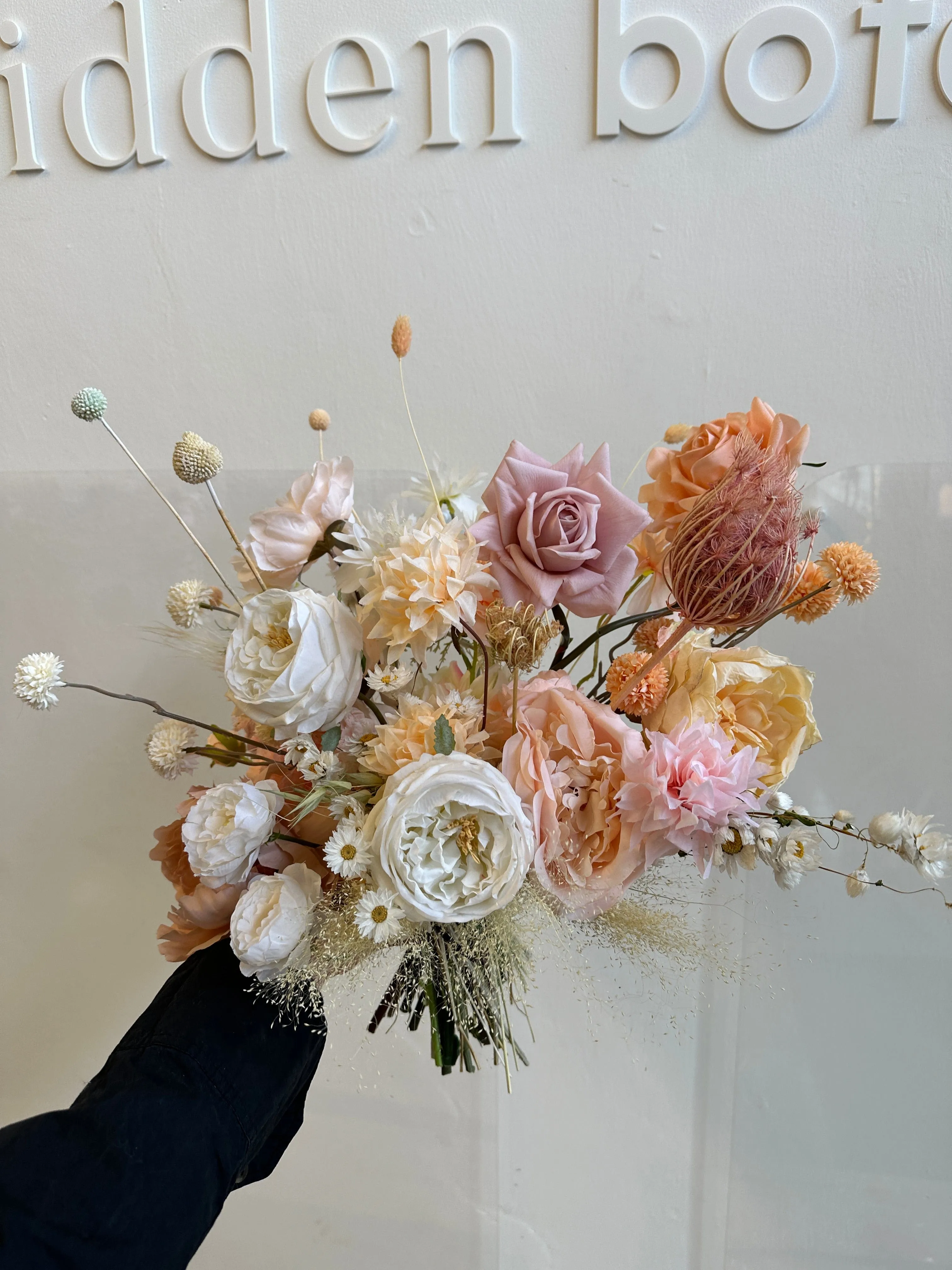 Colourful Dried & Artificial Flowers Bridal Bouquet - Summer White & Pink