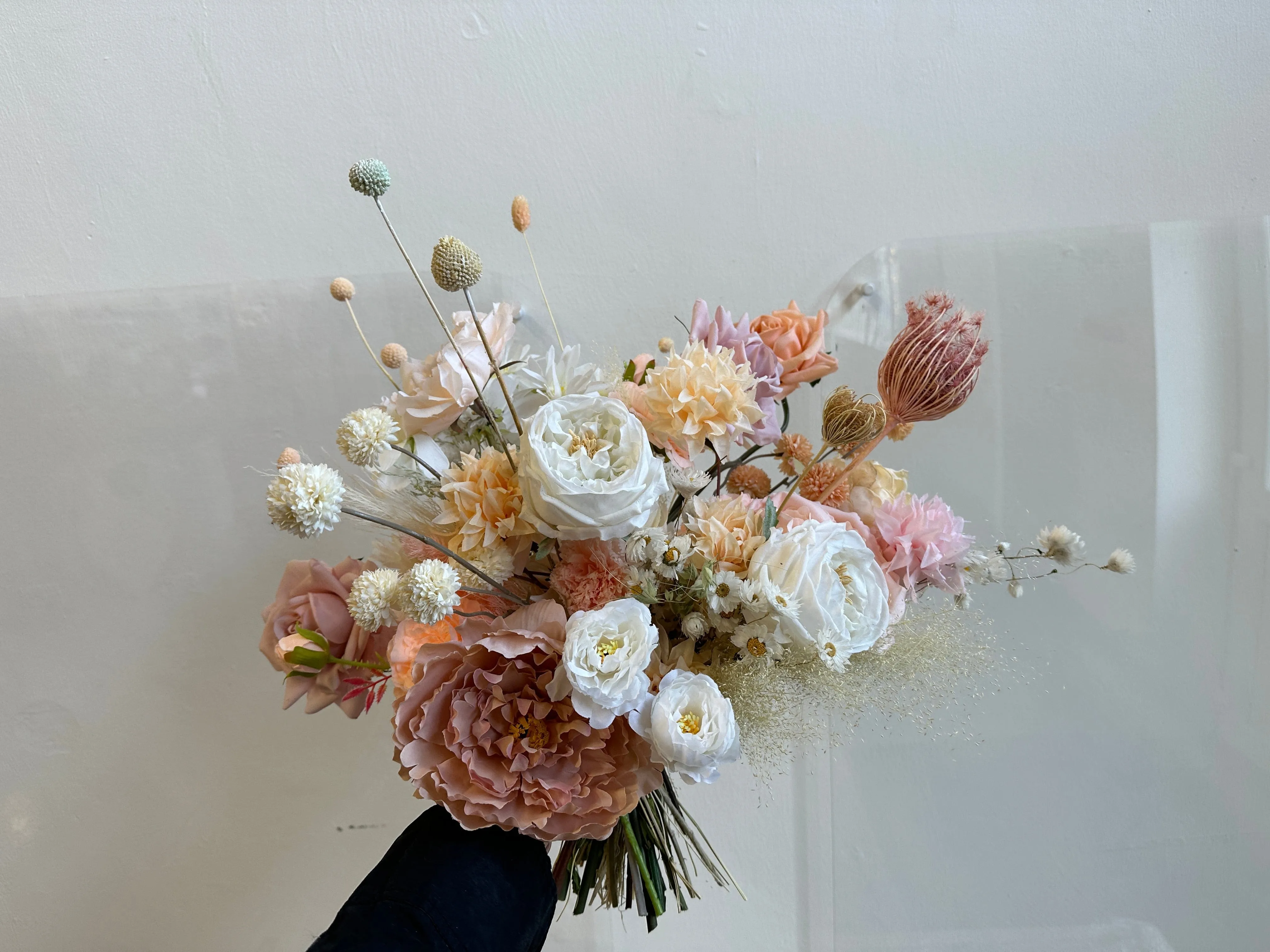 Colourful Dried & Artificial Flowers Bridal Bouquet - Summer White & Pink