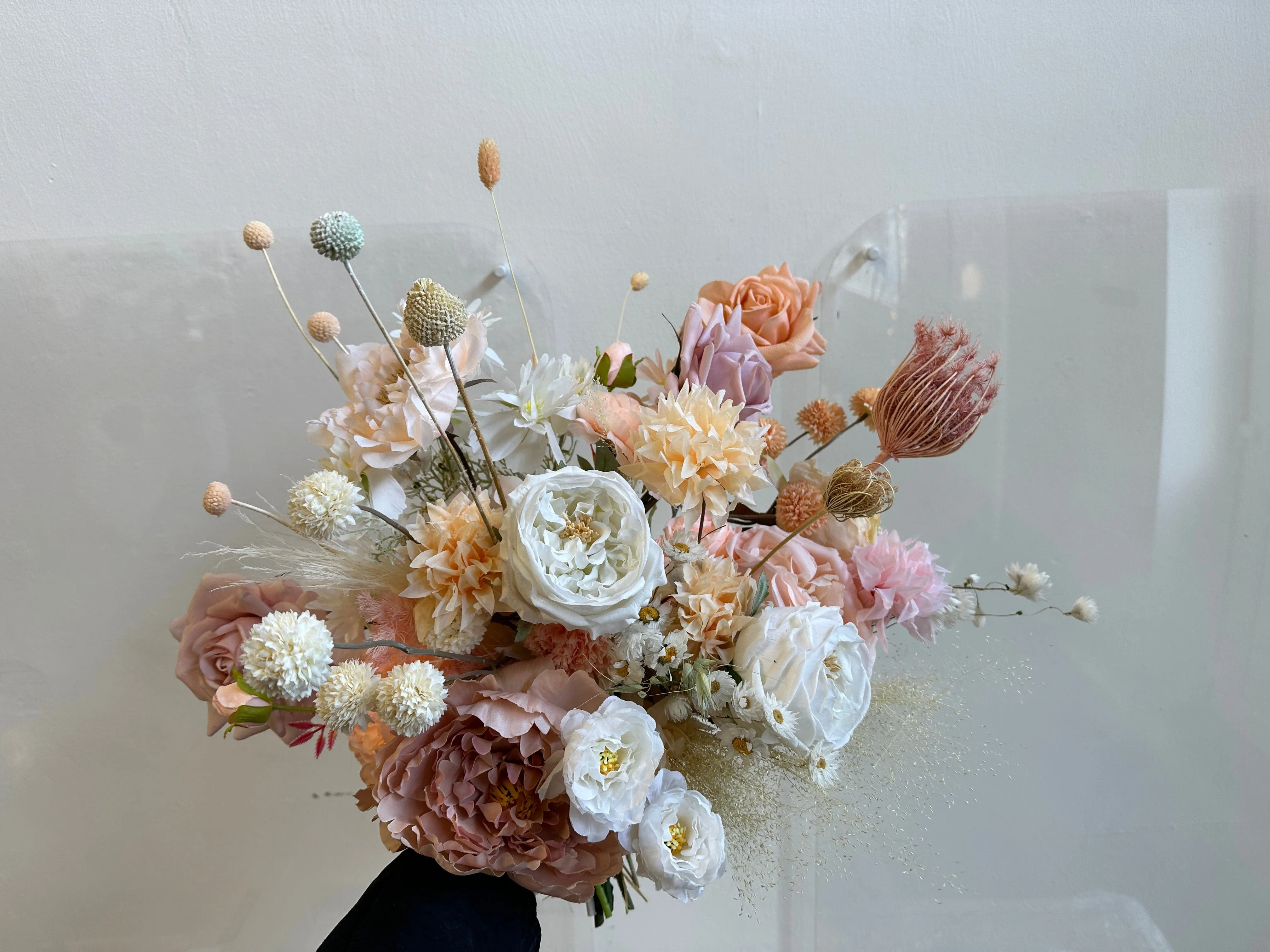 Colourful Dried & Artificial Flowers Bridal Bouquet - Summer White & Pink