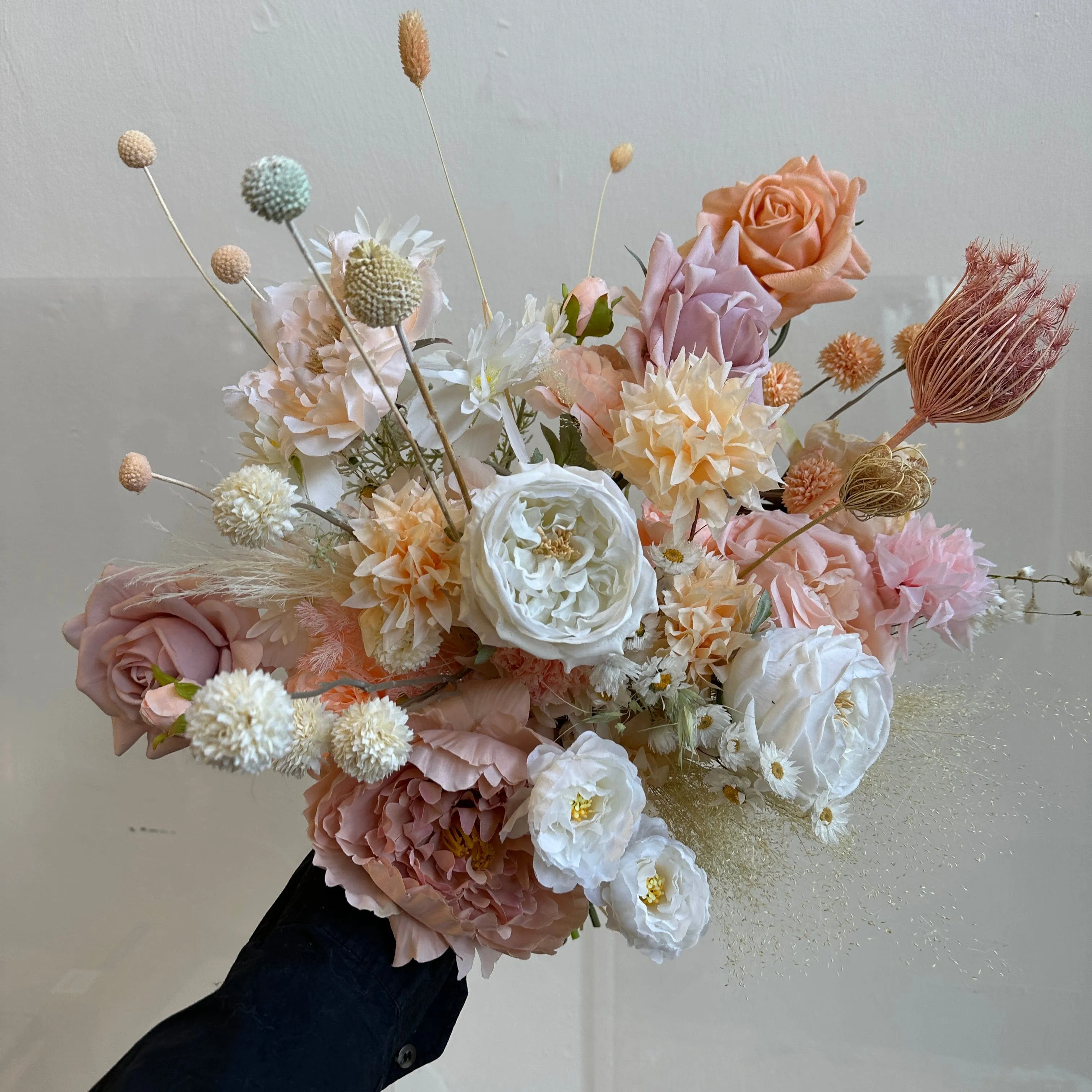 Colourful Dried & Artificial Flowers Bridal Bouquet - Summer White & Pink