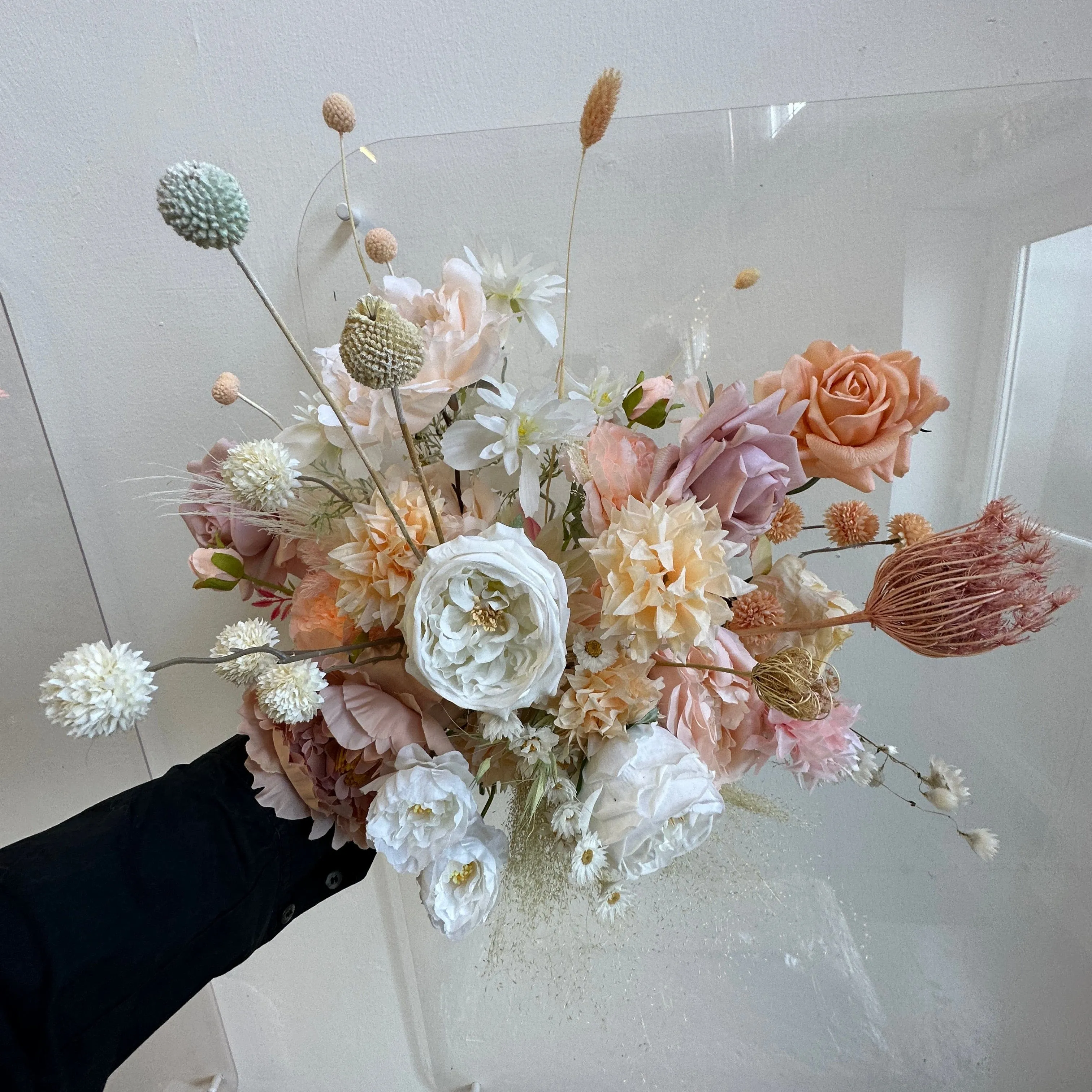 Colourful Dried & Artificial Flowers Bridal Bouquet - Summer White & Pink