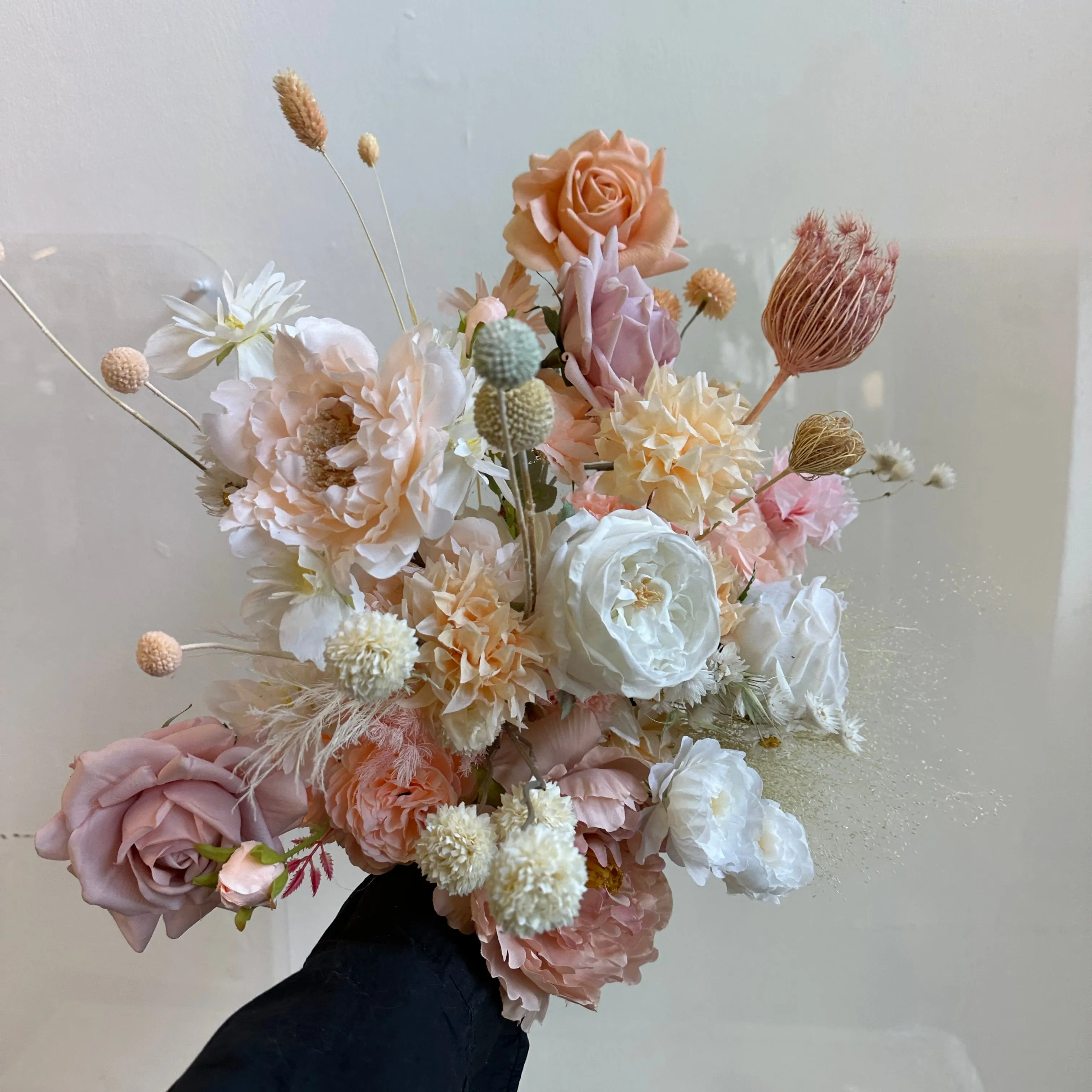 Colourful Dried & Artificial Flowers Bridal Bouquet - Summer White & Pink