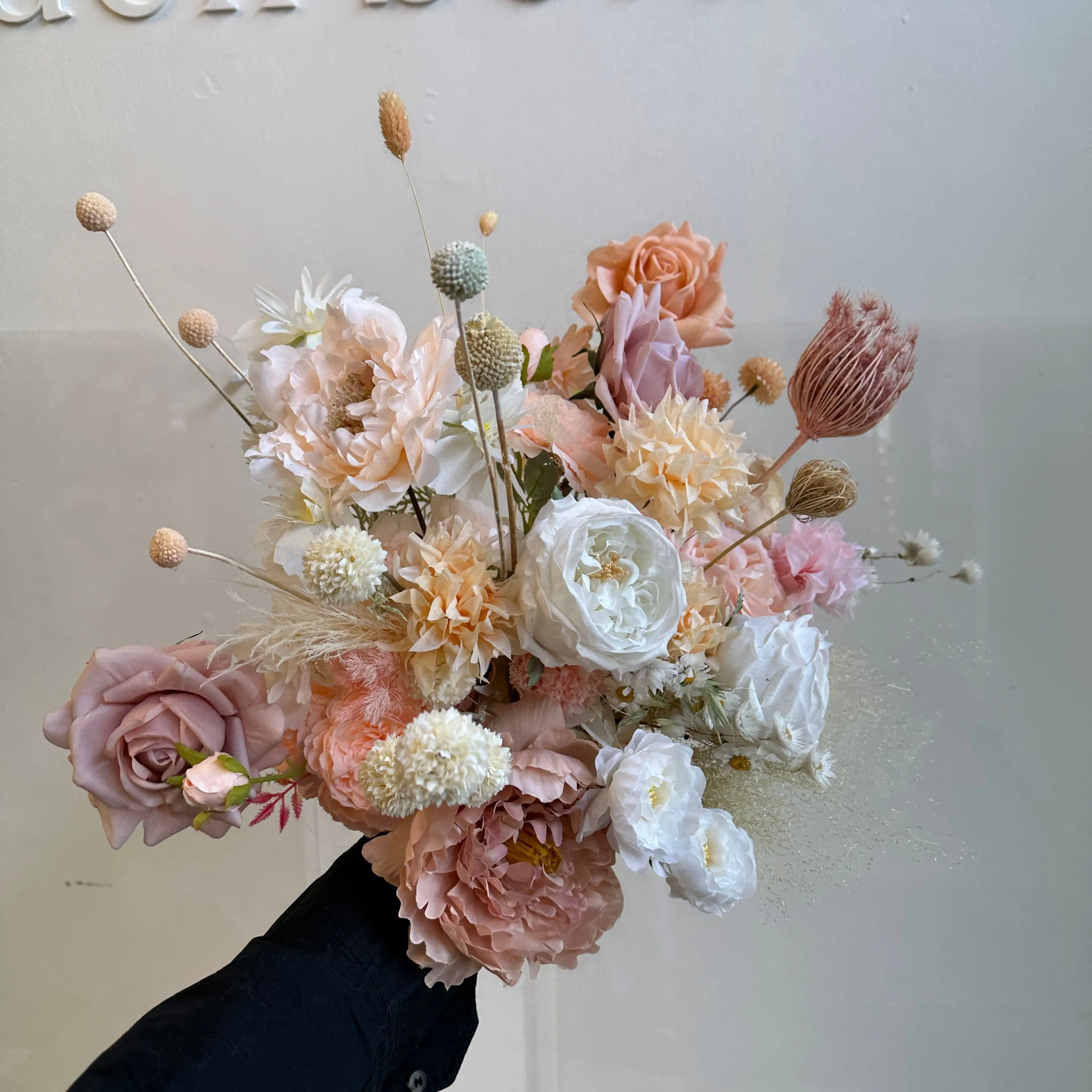 Colourful Dried & Artificial Flowers Bridal Bouquet - Summer White & Pink