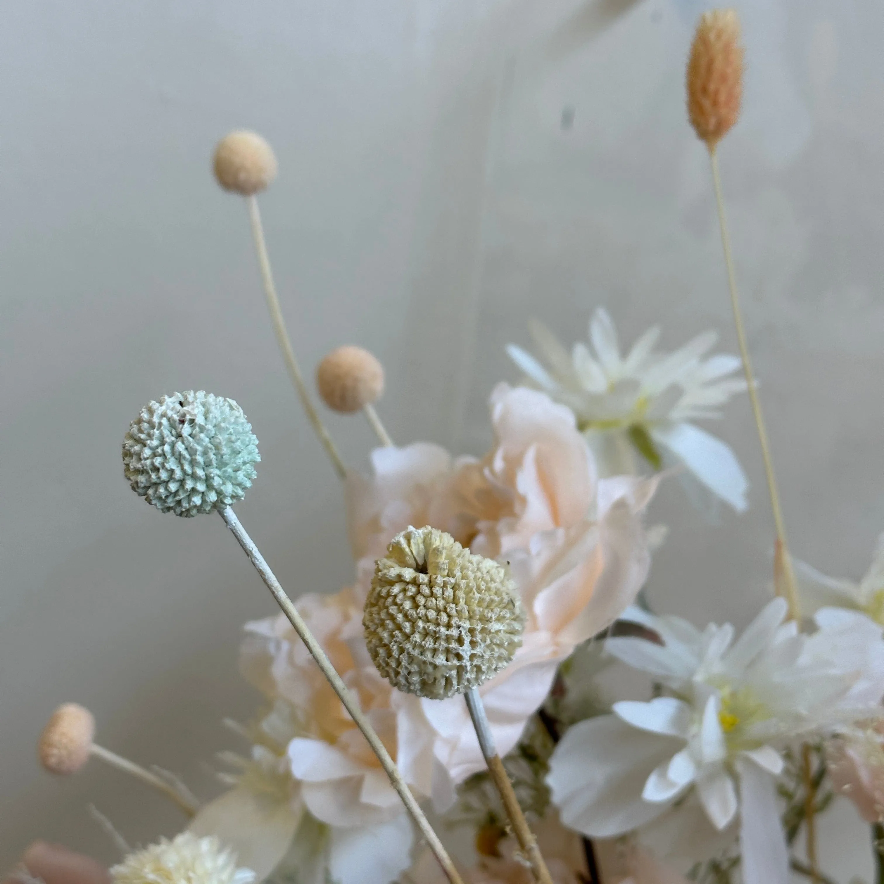 Colourful Dried & Artificial Flowers Bridal Bouquet - Summer White & Pink