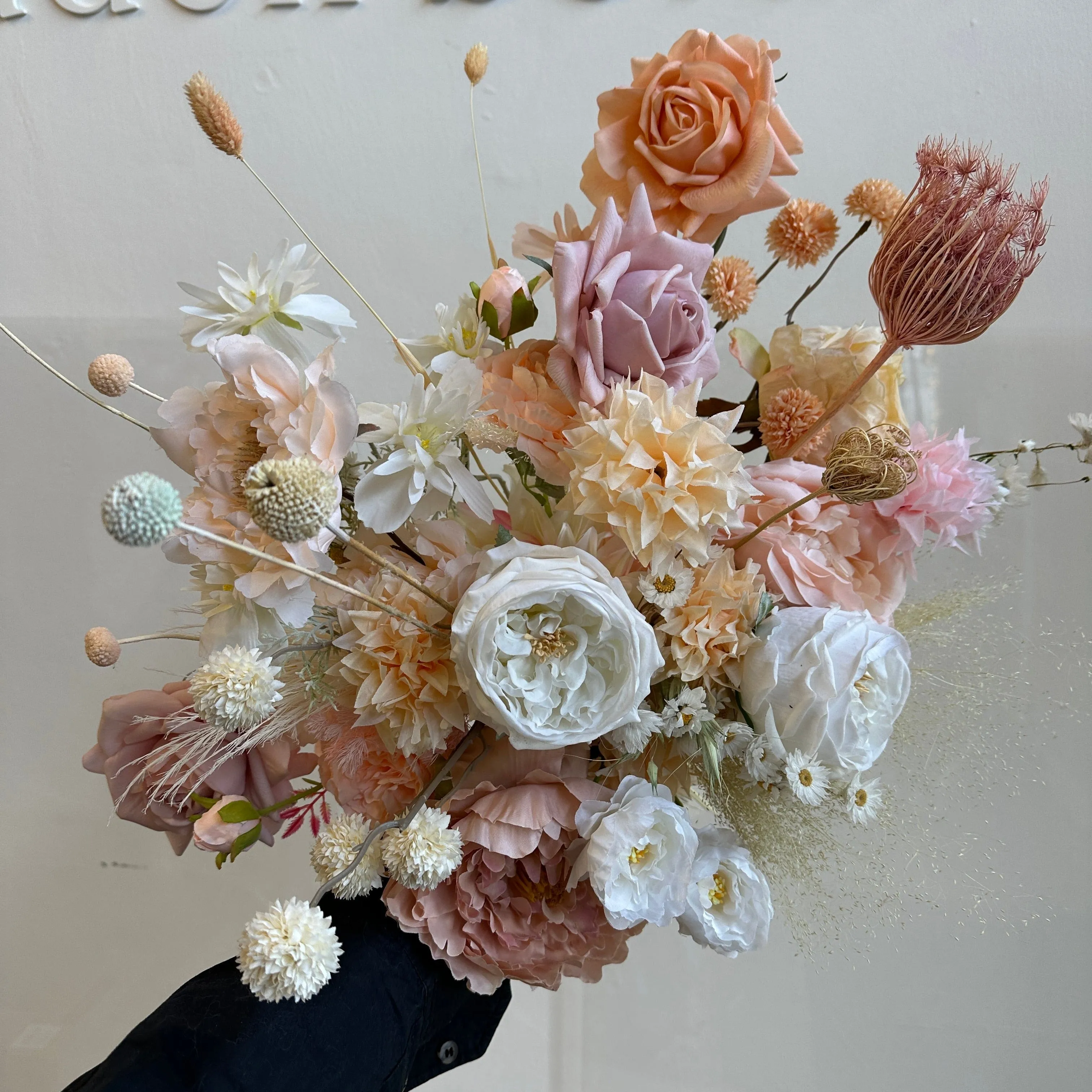 Colourful Dried & Artificial Flowers Bridal Bouquet - Summer White & Pink