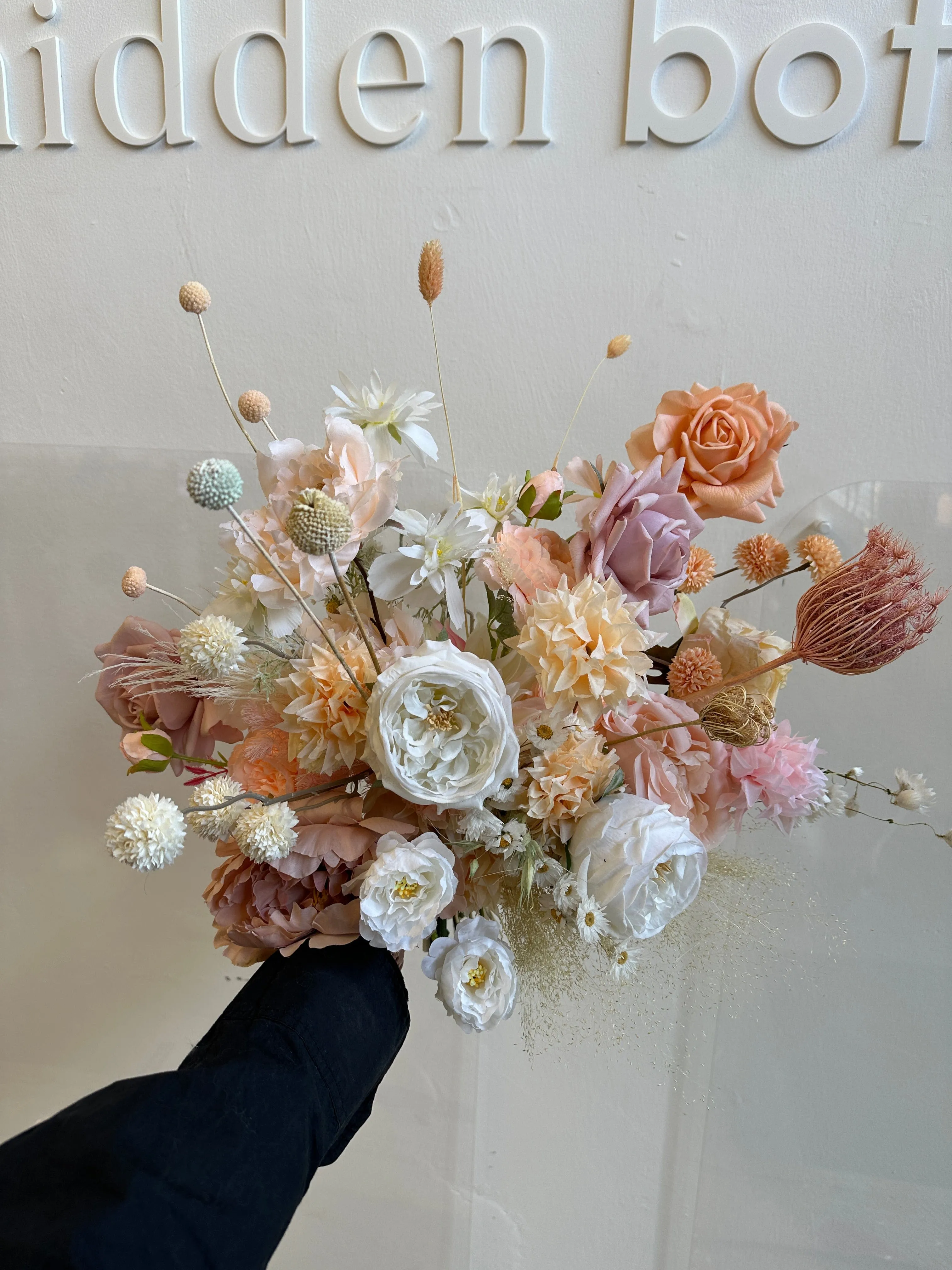 Colourful Dried & Artificial Flowers Bridal Bouquet - Summer White & Pink