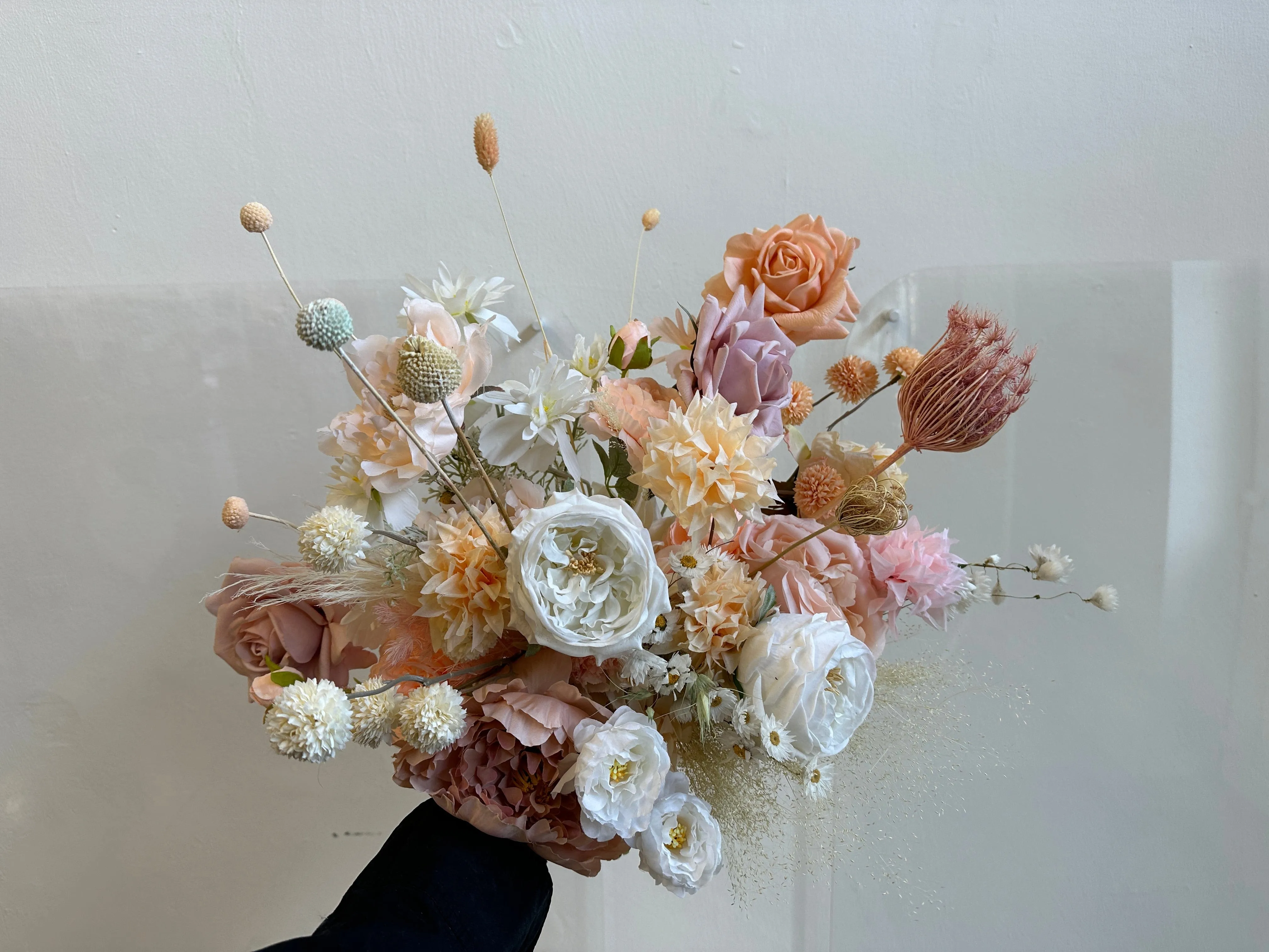 Colourful Dried & Artificial Flowers Bridal Bouquet - Summer White & Pink