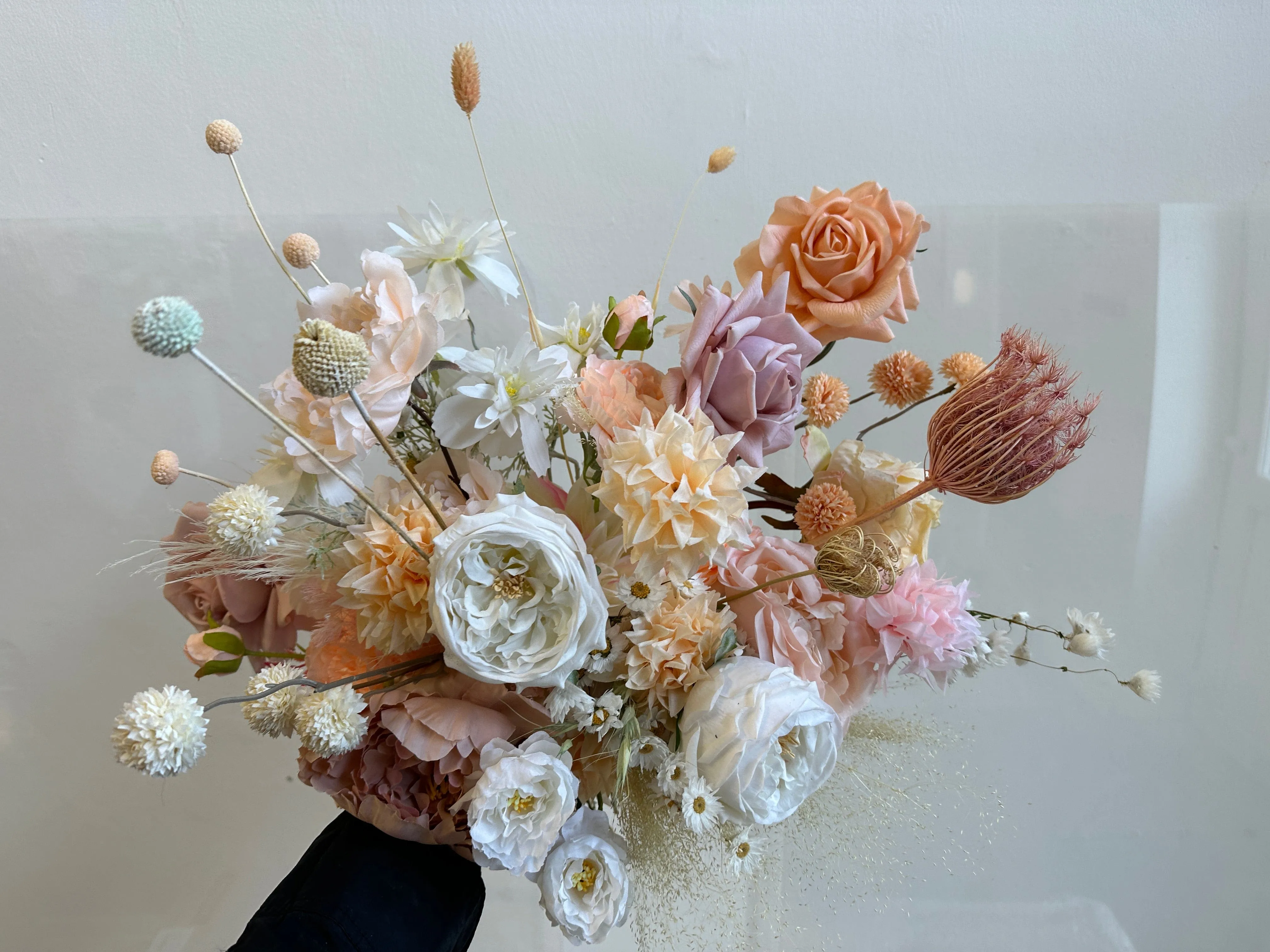 Colourful Dried & Artificial Flowers Bridal Bouquet - Summer White & Pink