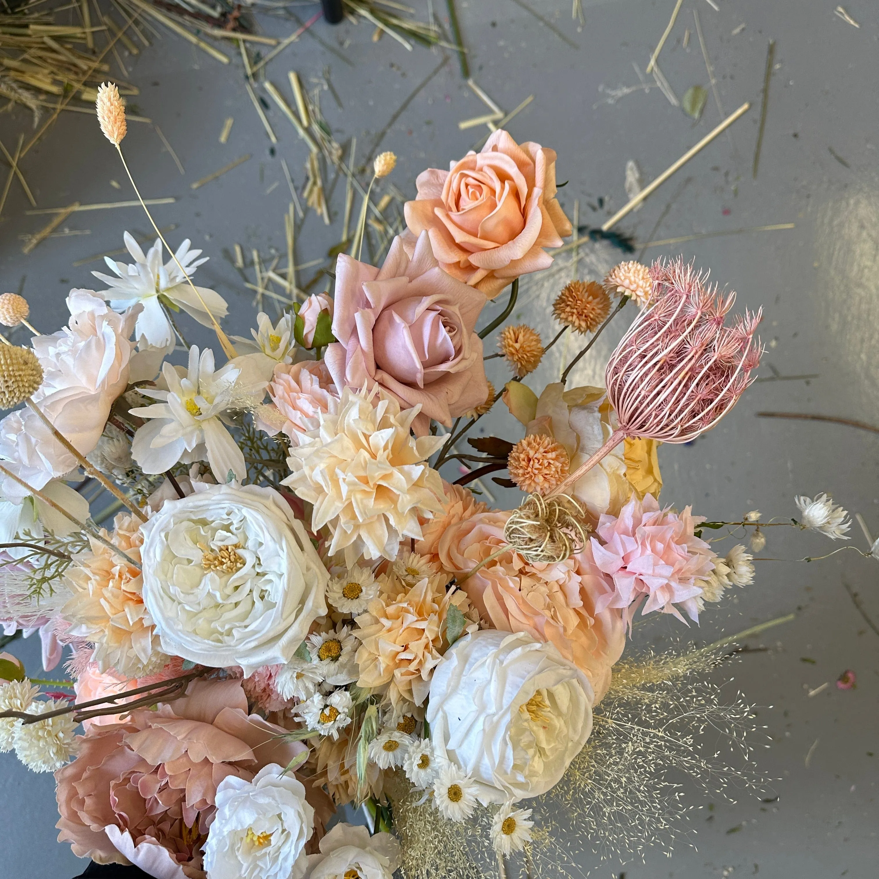 Colourful Dried & Artificial Flowers Bridal Bouquet - Summer White & Pink