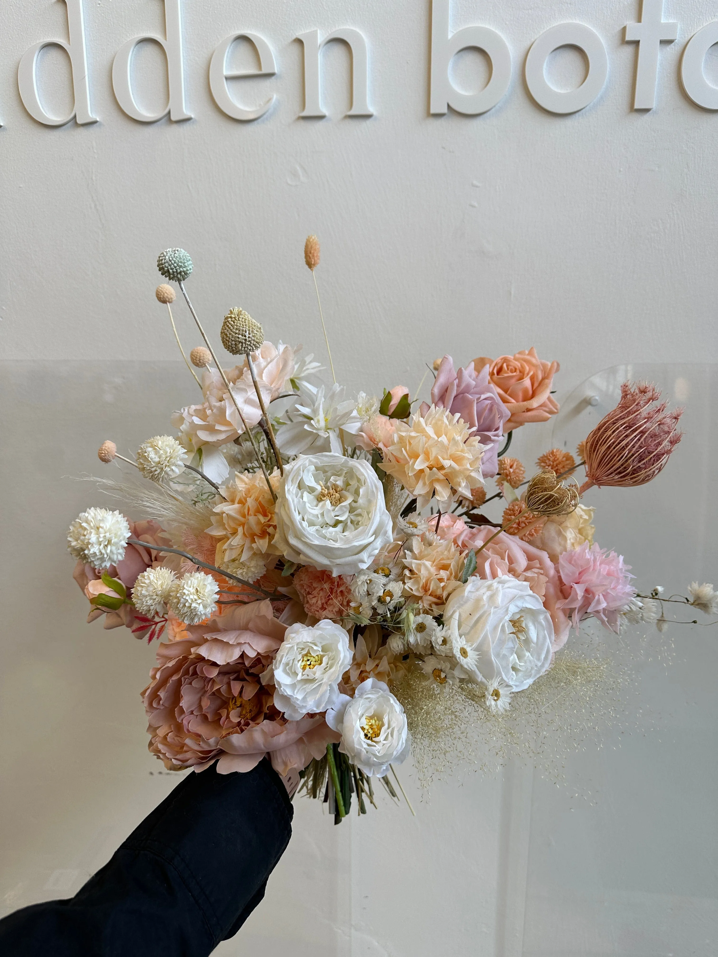 Colourful Dried & Artificial Flowers Bridal Bouquet - Summer White & Pink