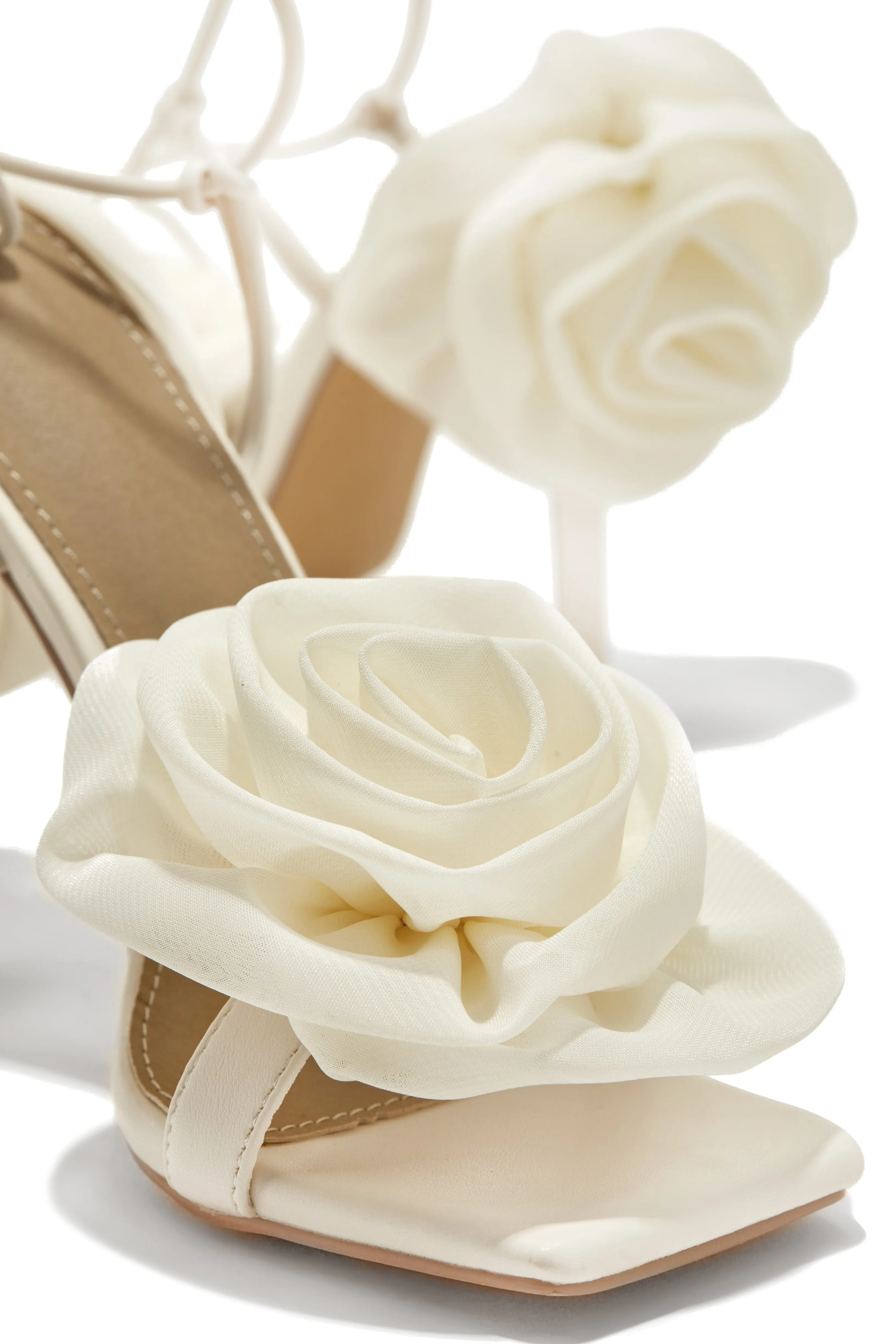 Divine Bloom Rosette Lace Up Heels - Cream