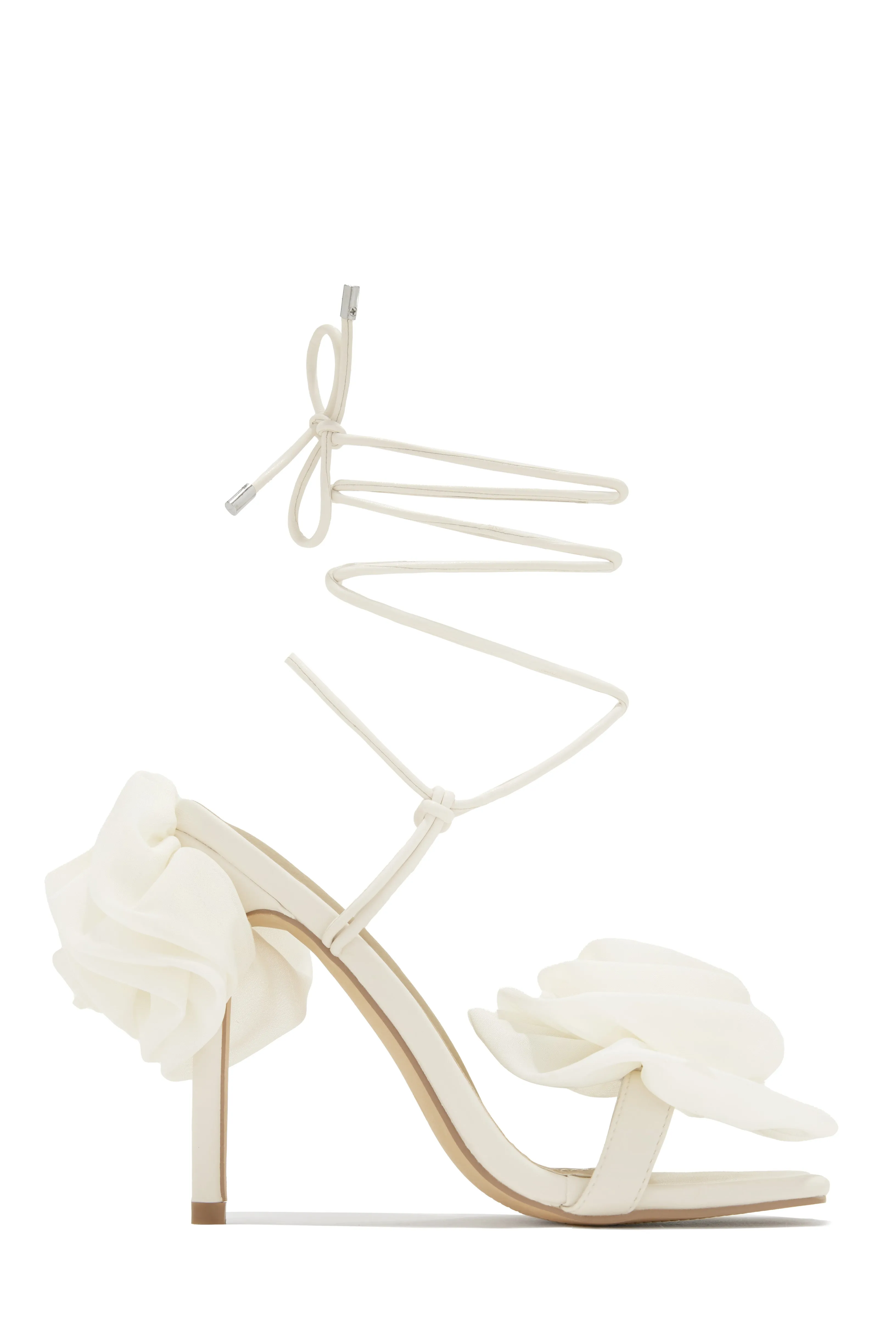 Divine Bloom Rosette Lace Up Heels - Cream