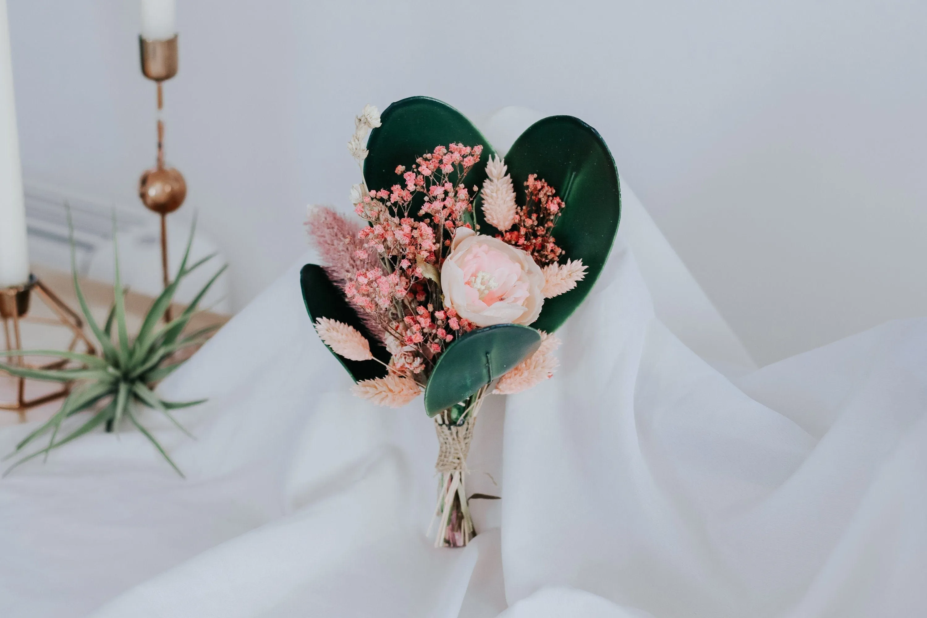 Dried & Artificial Flowers Bridal Bouquet - Blush Pink & Green