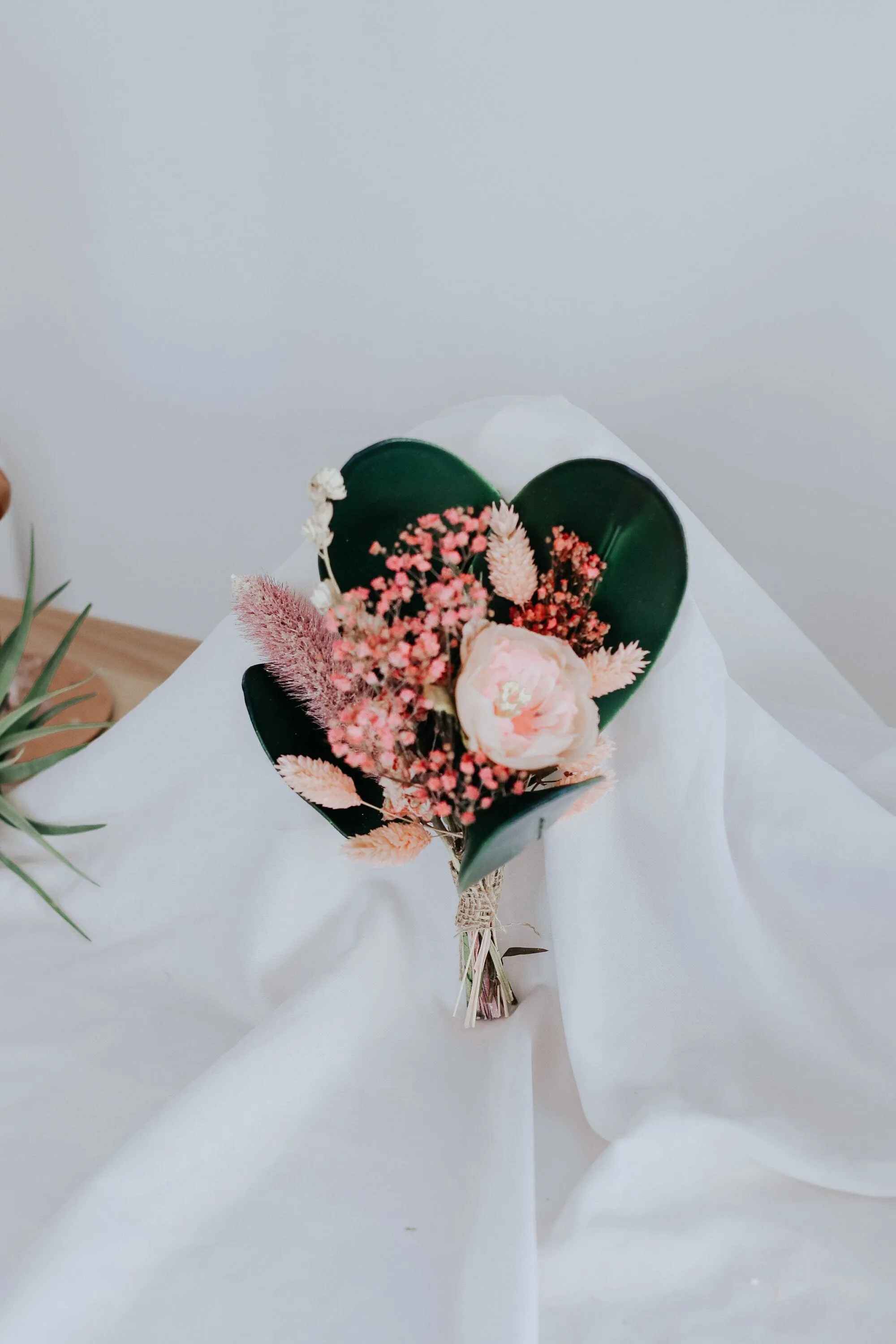 Dried & Artificial Flowers Bridal Bouquet - Blush Pink & Green