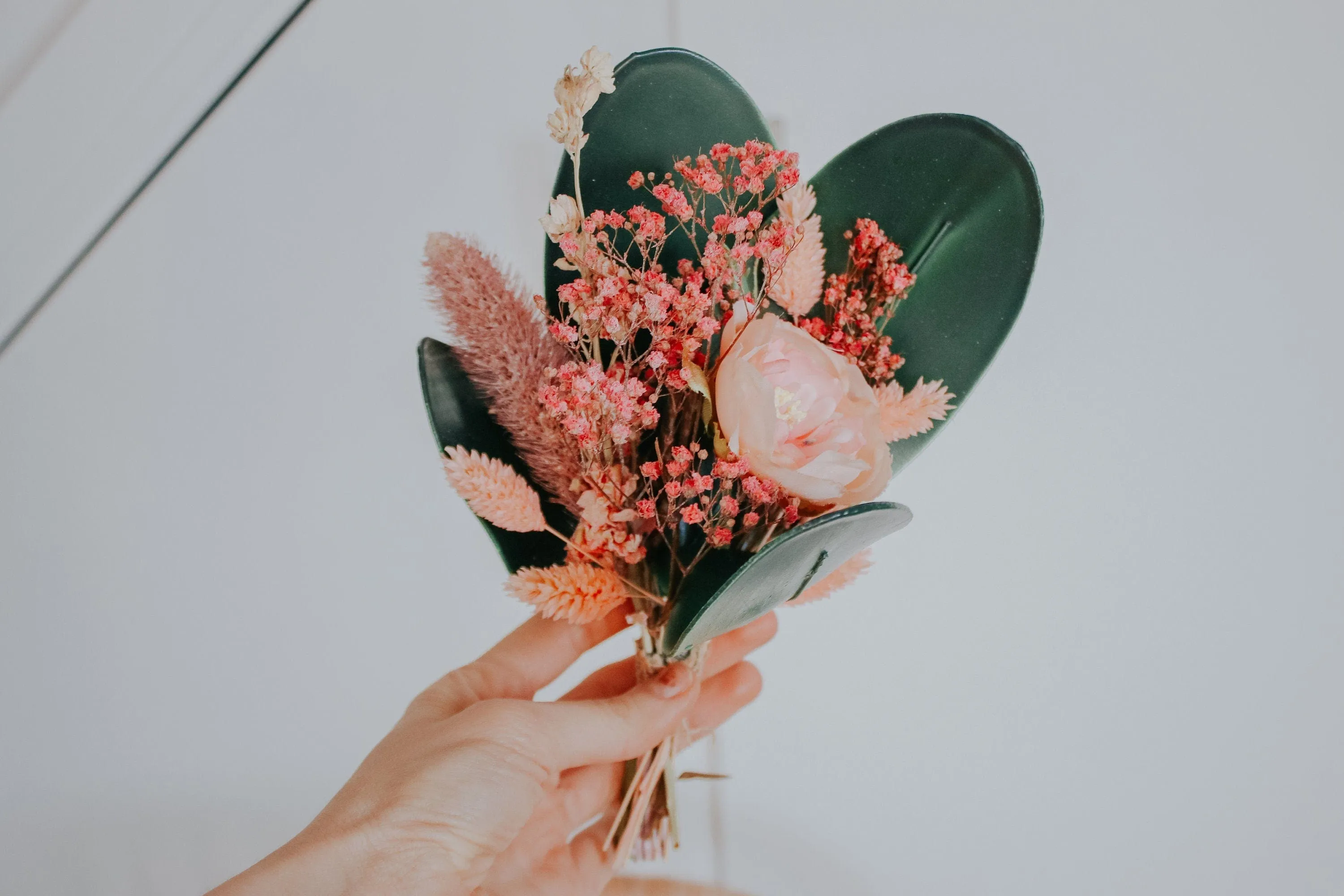 Dried & Artificial Flowers Bridal Bouquet - Blush Pink & Green