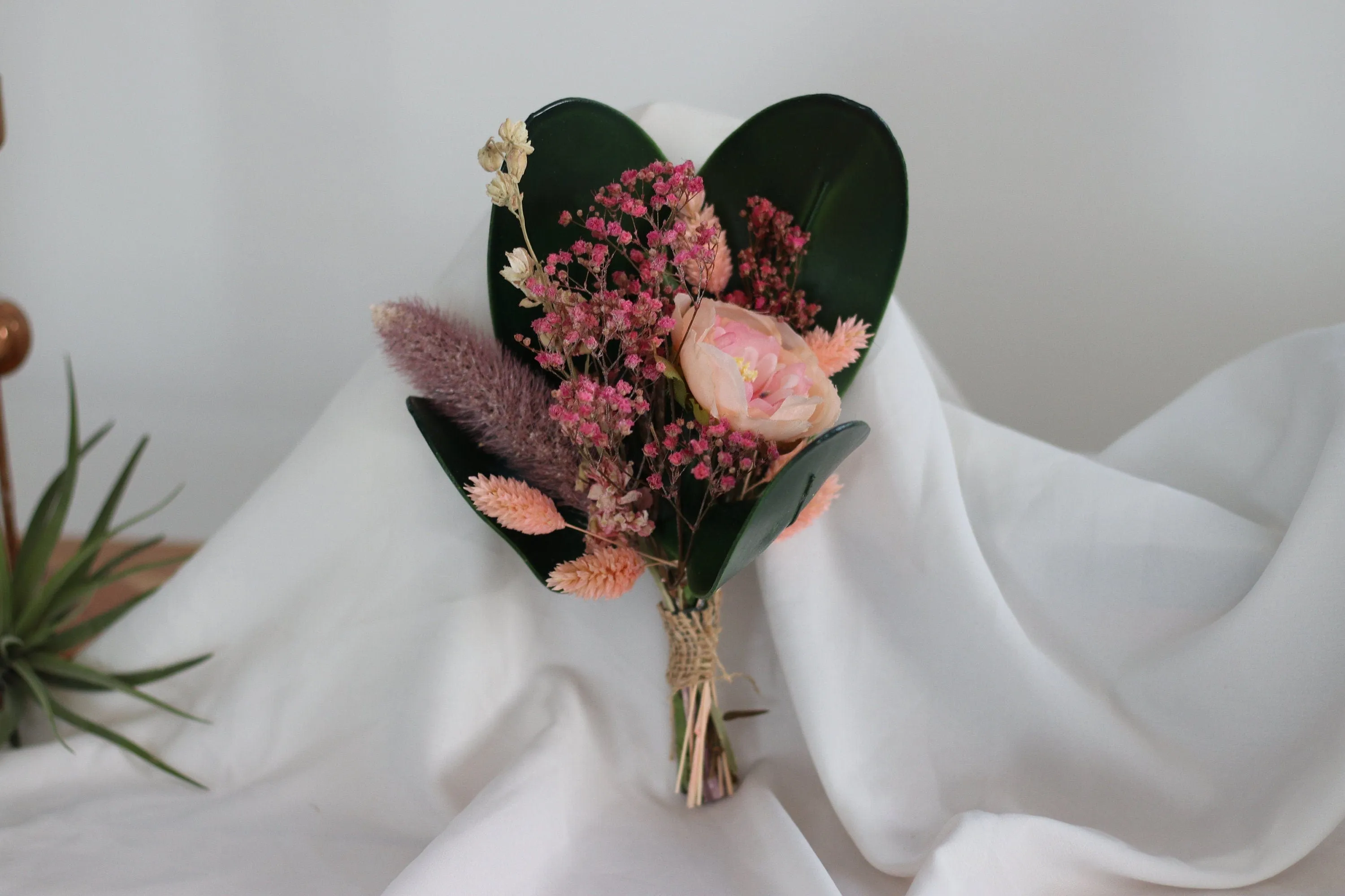 Dried & Artificial Flowers Bridal Bouquet - Blush Pink & Green