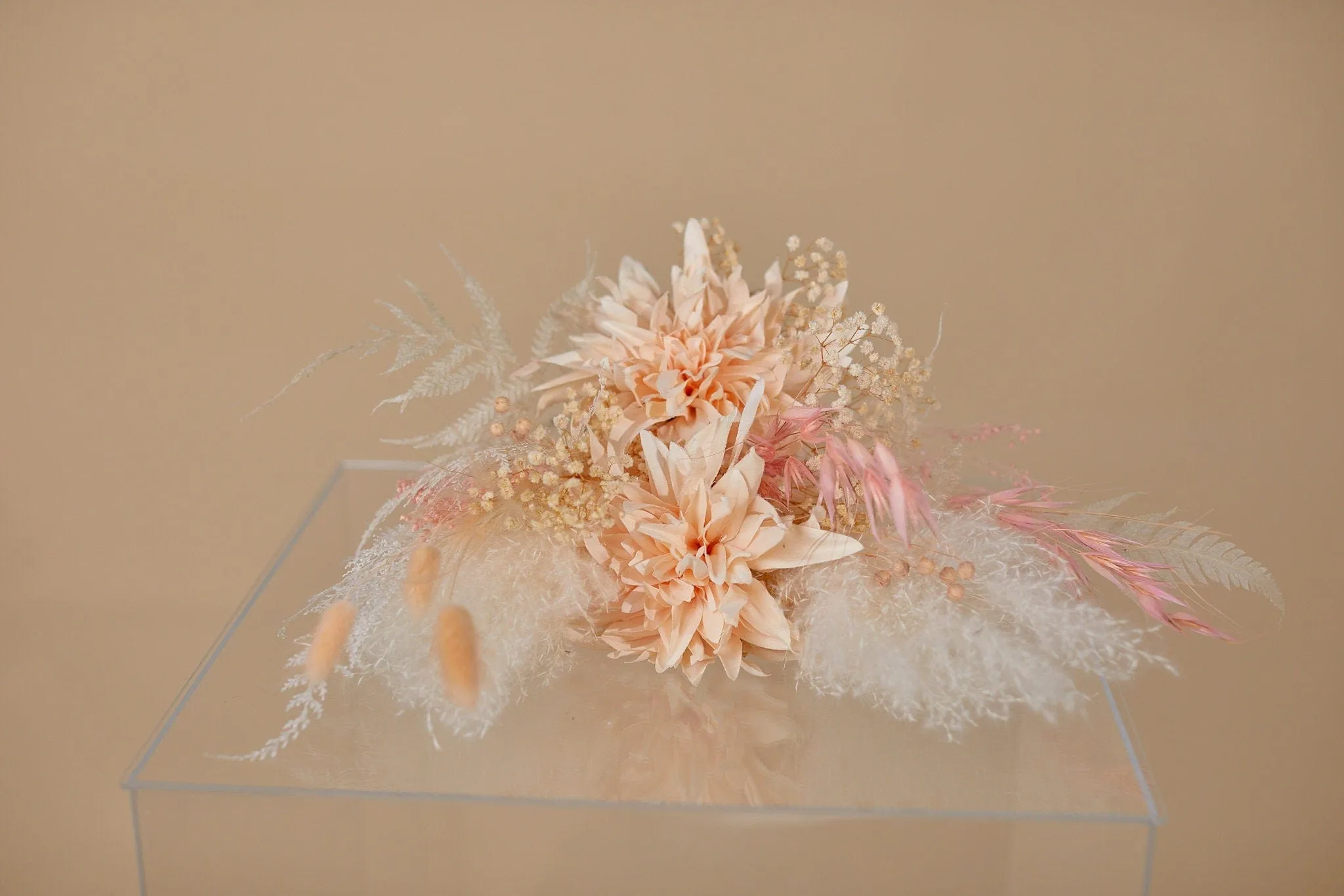 Dried & Artificial Flowers Bridal Bouquet - Pastel Peach & Pink