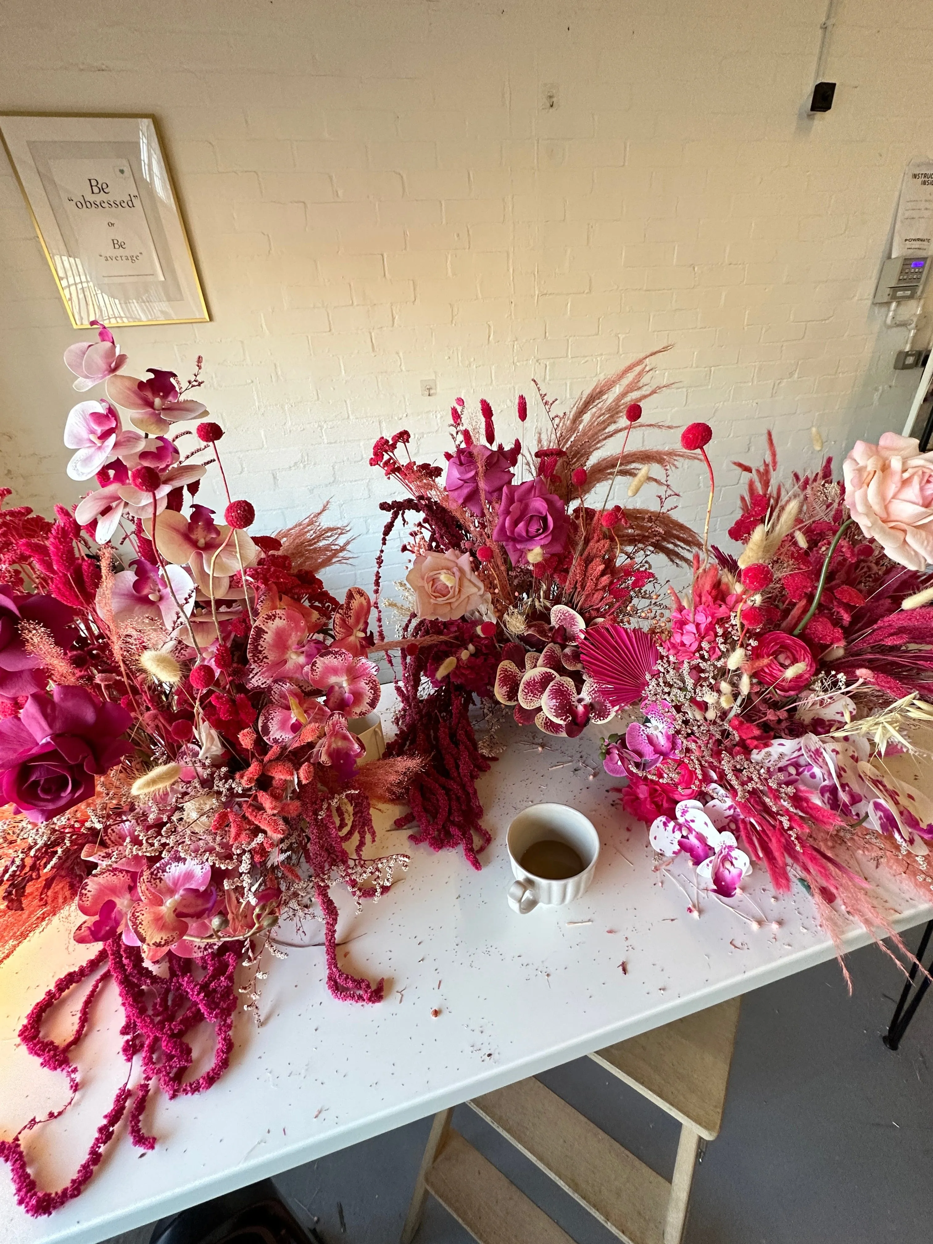 Dried & Artificial Flowers Top Table Centerpiece - Hot Pink