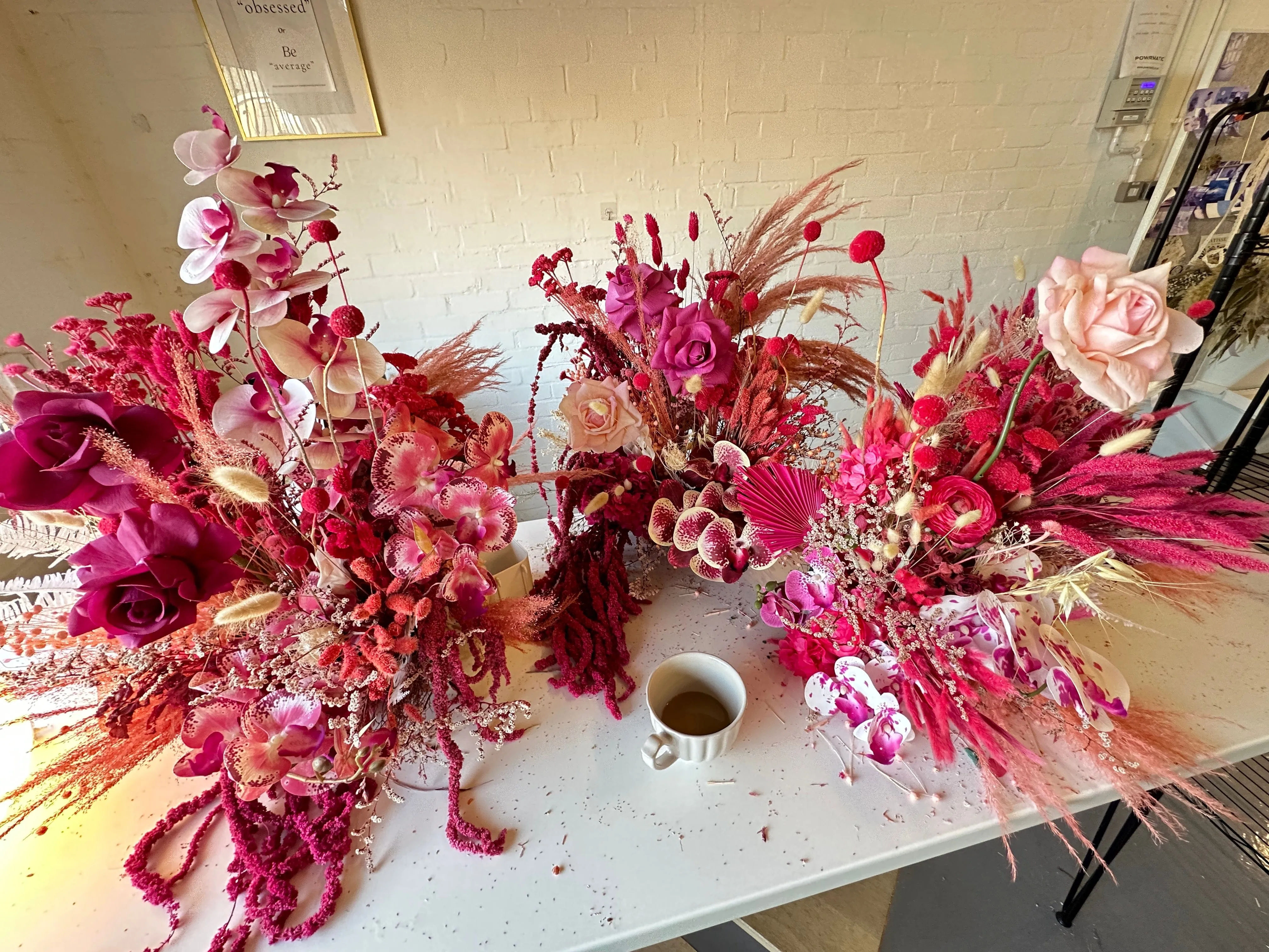 Dried & Artificial Flowers Top Table Centerpiece - Hot Pink