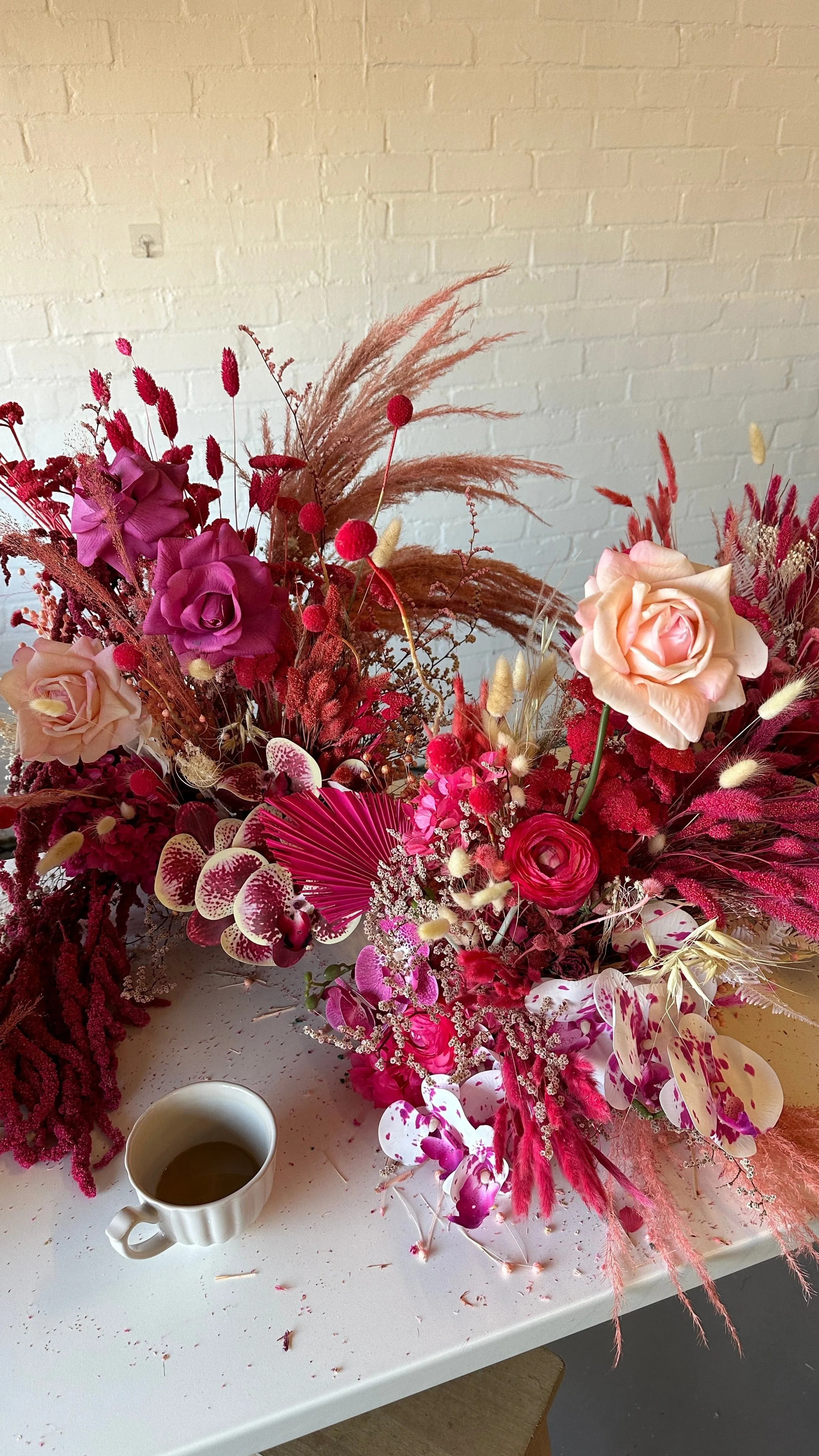 Dried & Artificial Flowers Top Table Centerpiece - Hot Pink