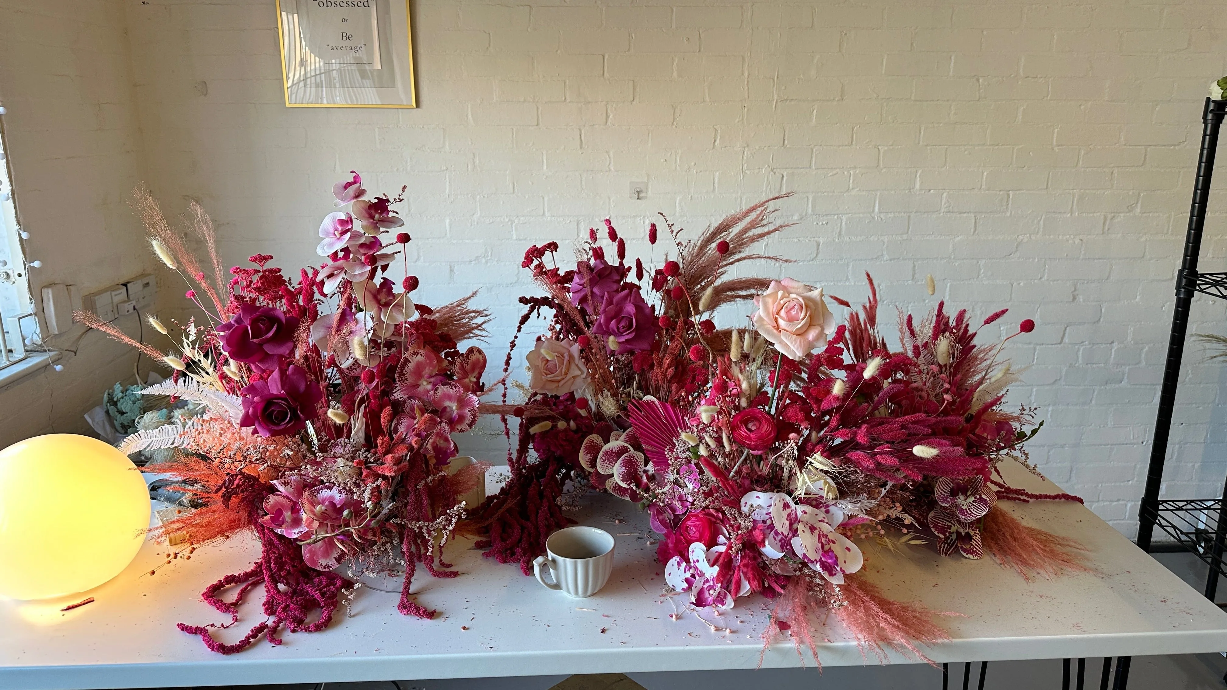 Dried & Artificial Flowers Top Table Centerpiece - Hot Pink