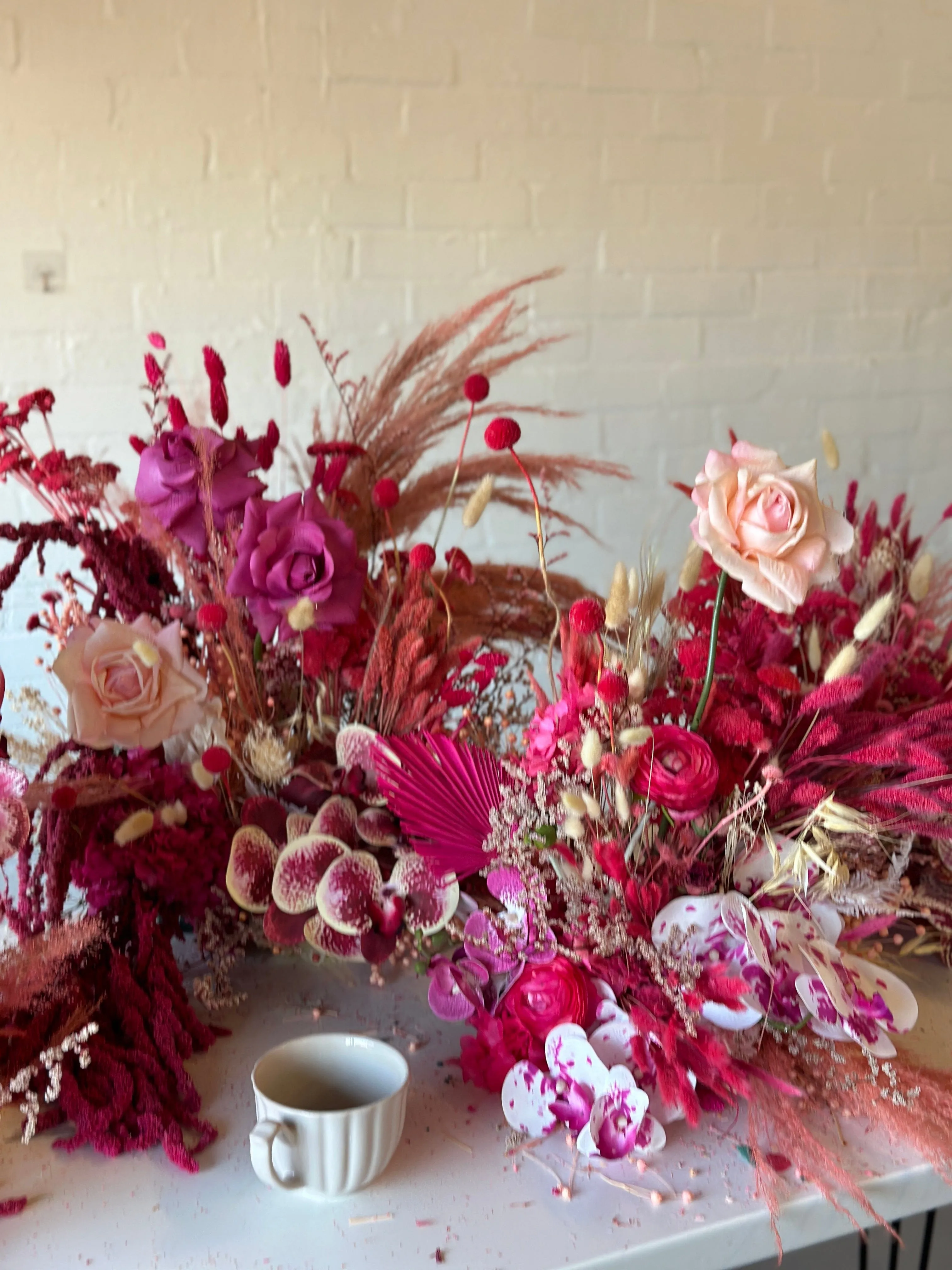 Dried & Artificial Flowers Top Table Centerpiece - Hot Pink