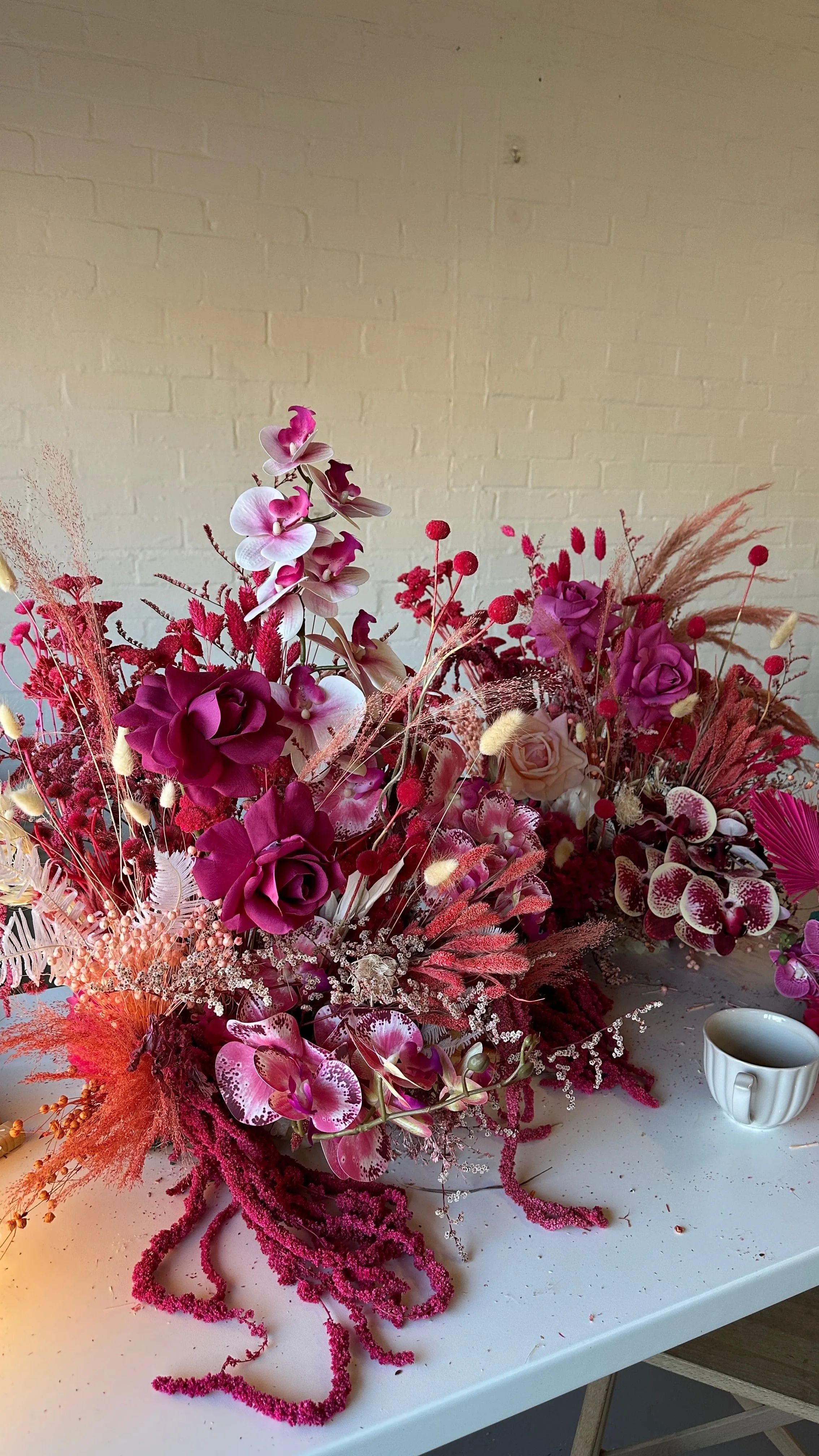 Dried & Artificial Flowers Top Table Centerpiece - Hot Pink