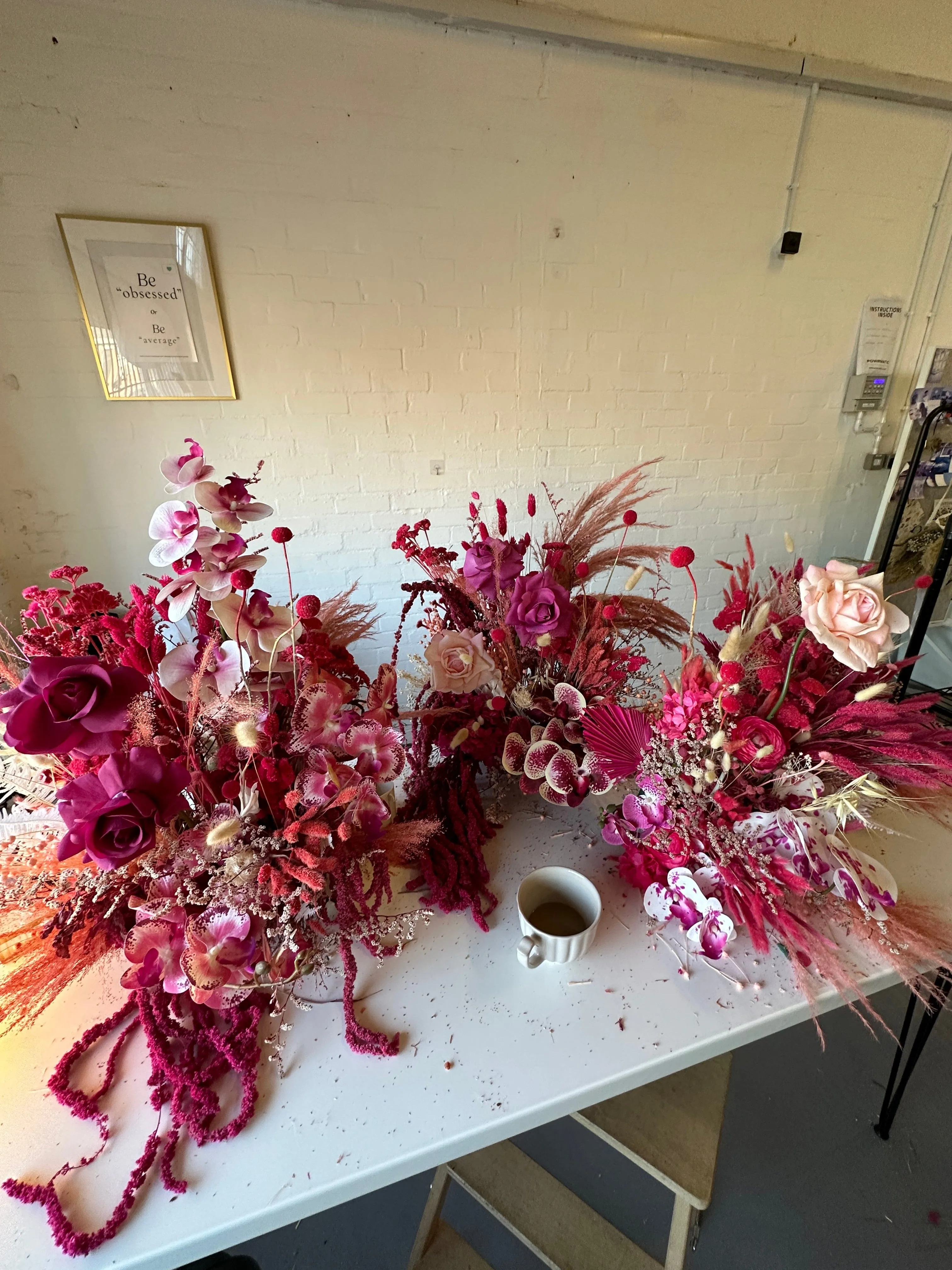 Dried & Artificial Flowers Top Table Centerpiece - Hot Pink