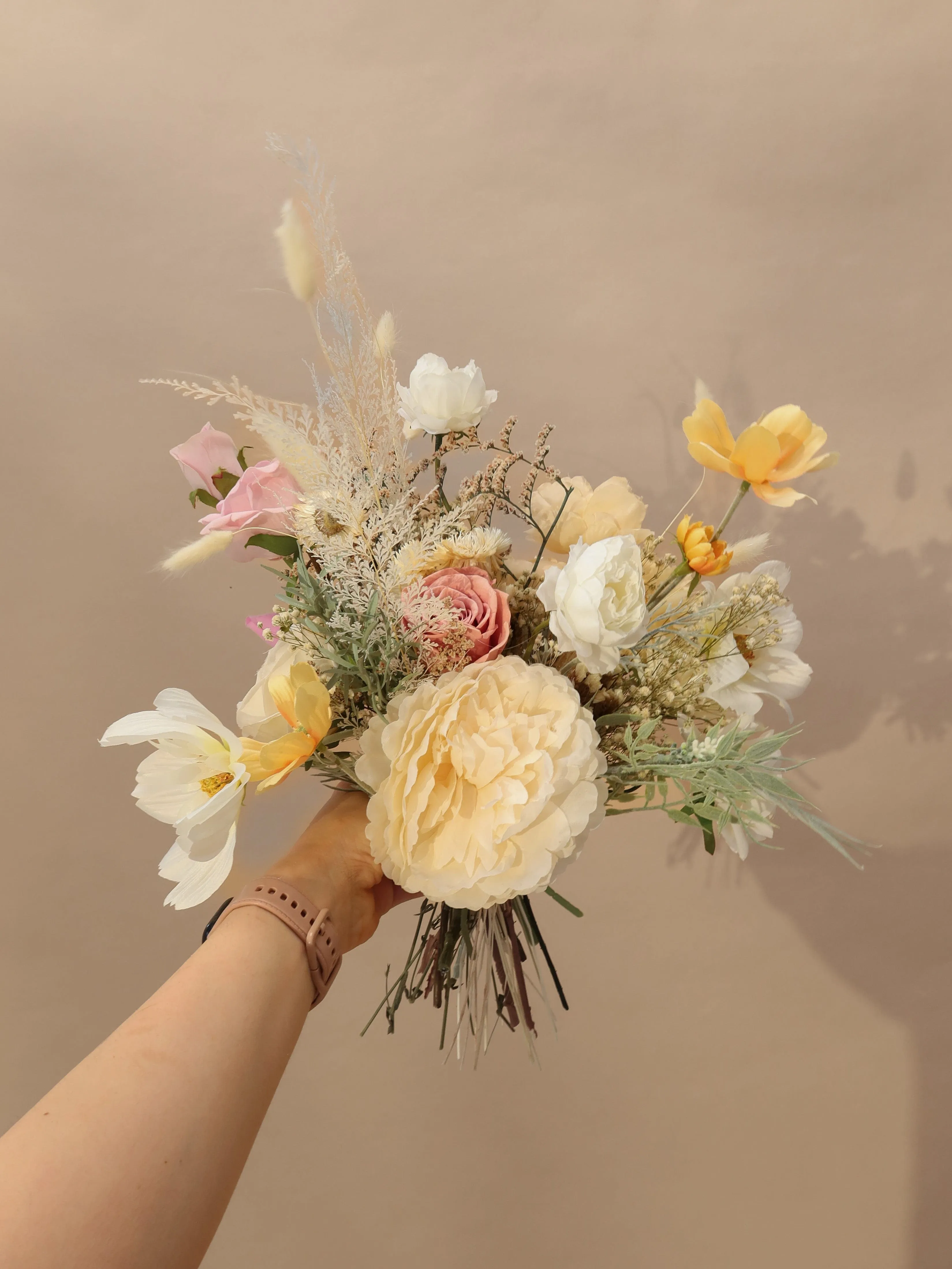 Dried and Artificial Flowers Bridal Bouquet - Yellow & Pink