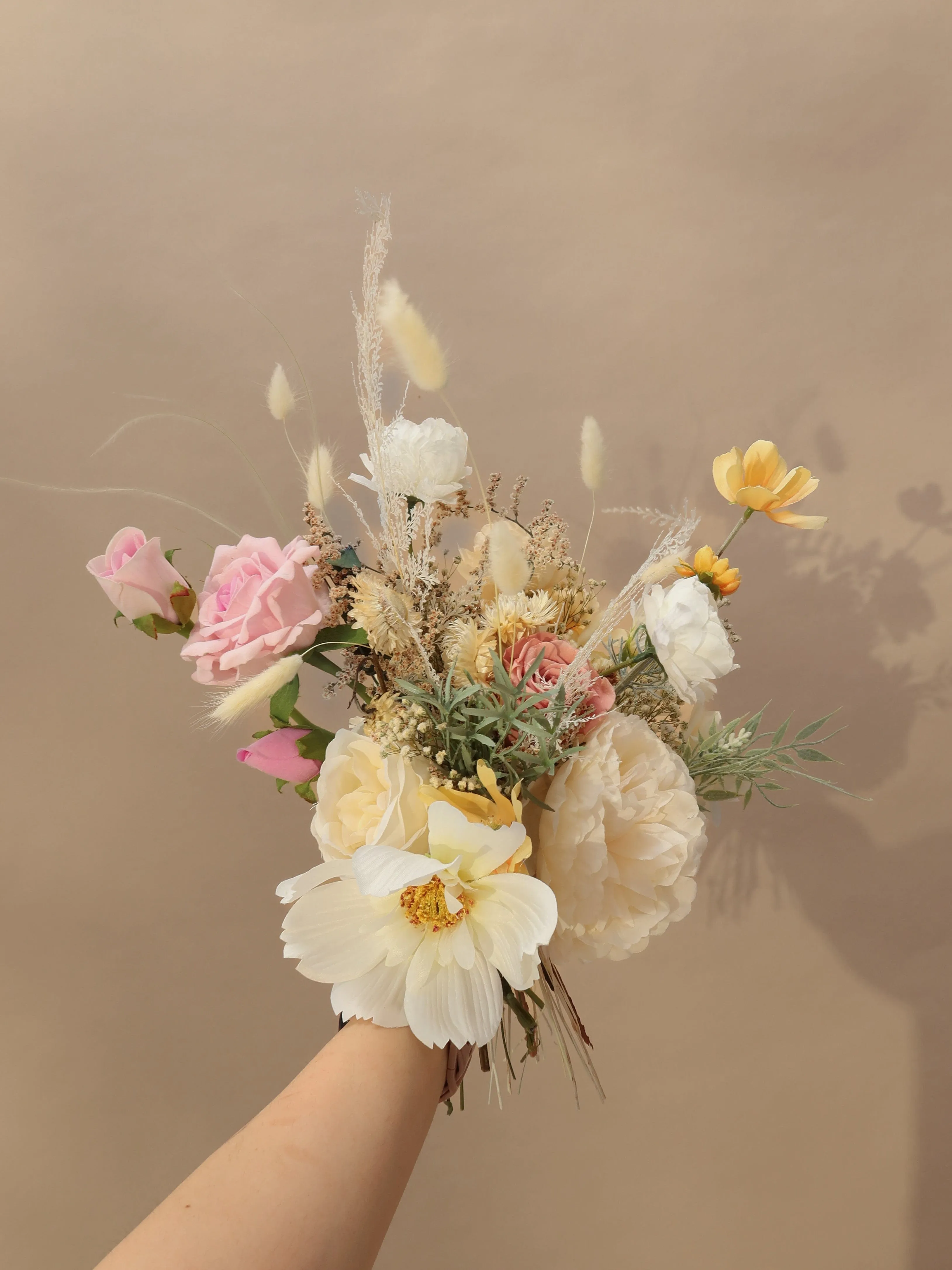 Dried and Artificial Flowers Bridal Bouquet - Yellow & Pink