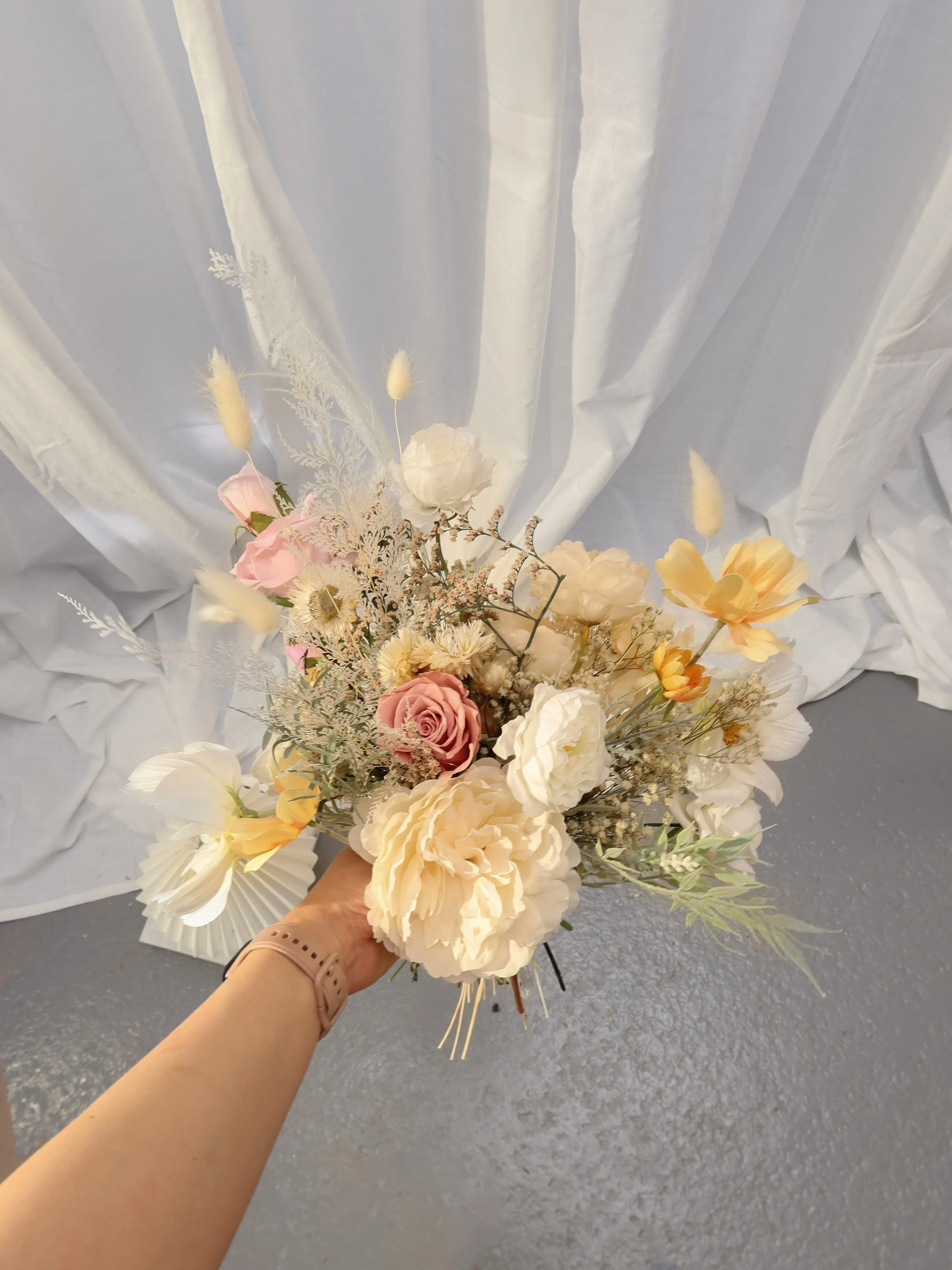 Dried and Artificial Flowers Bridal Bouquet - Yellow & Pink