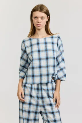 Erin Top in Blue Cotton Check