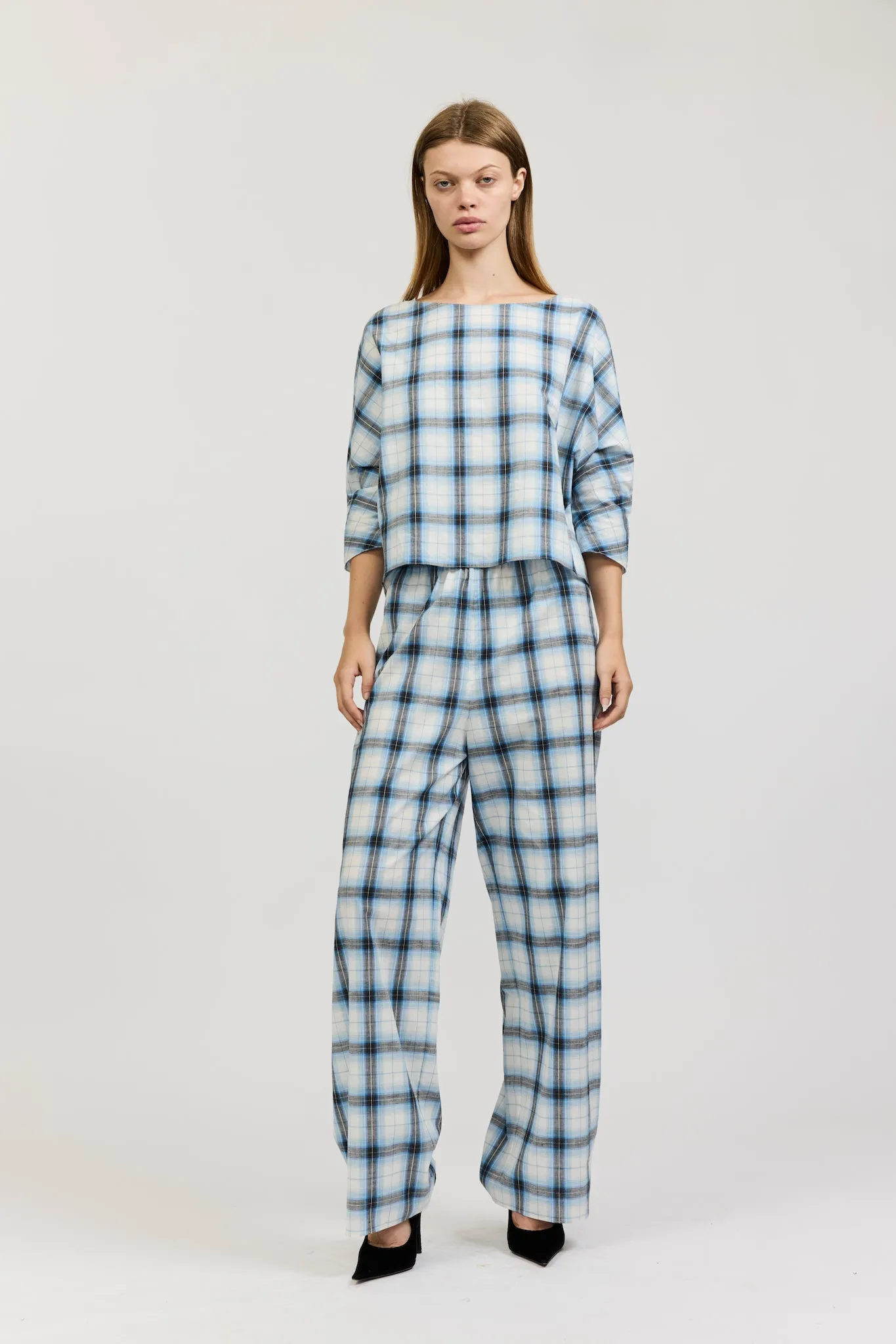 Erin Top in Blue Cotton Check