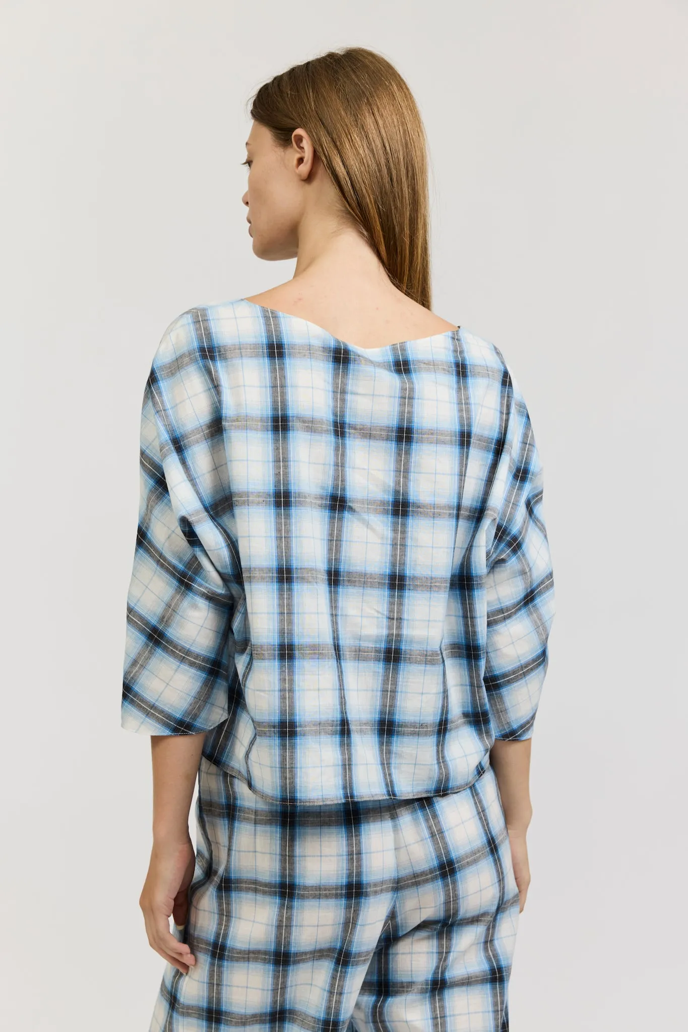 Erin Top in Blue Cotton Check