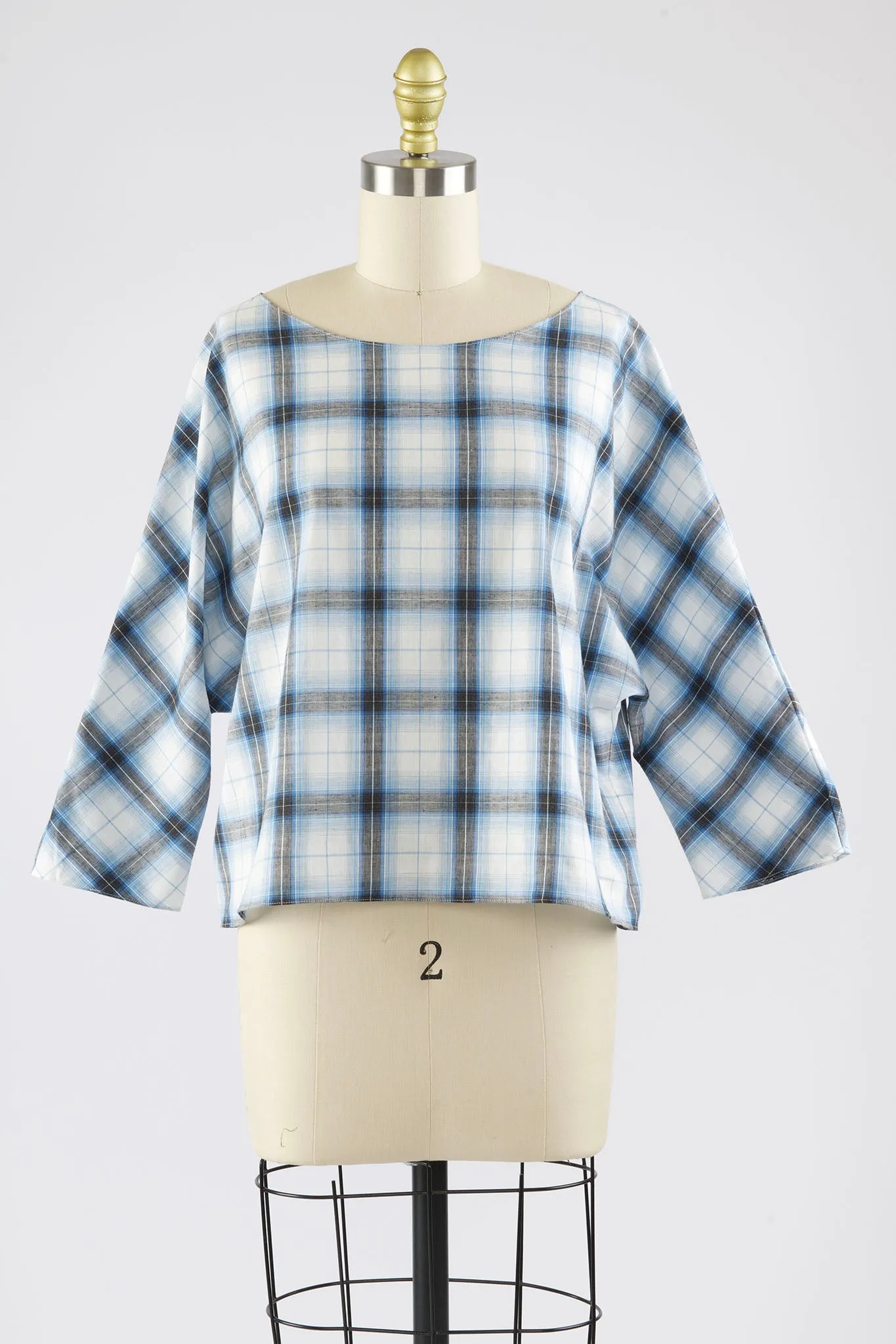 Erin Top in Blue Cotton Check