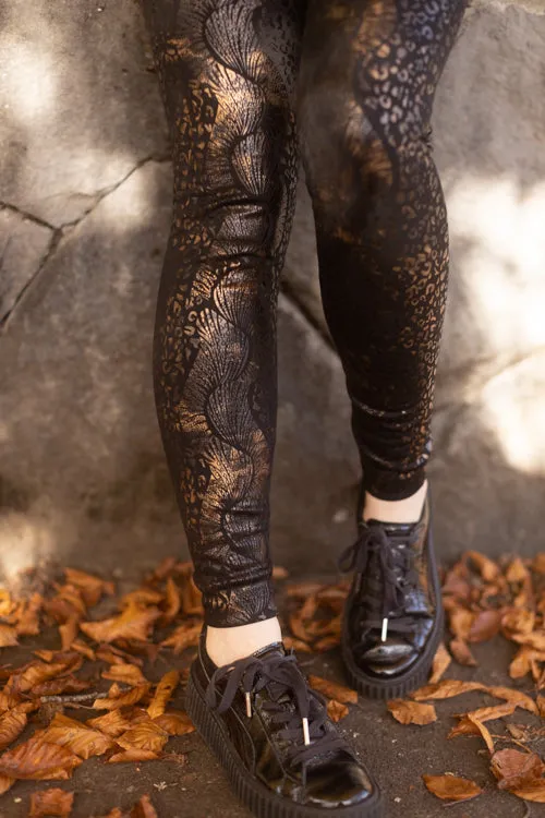 Gold Jungle Print Fleece Lined Leggings