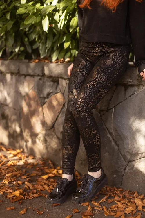 Gold Jungle Print Fleece Lined Leggings