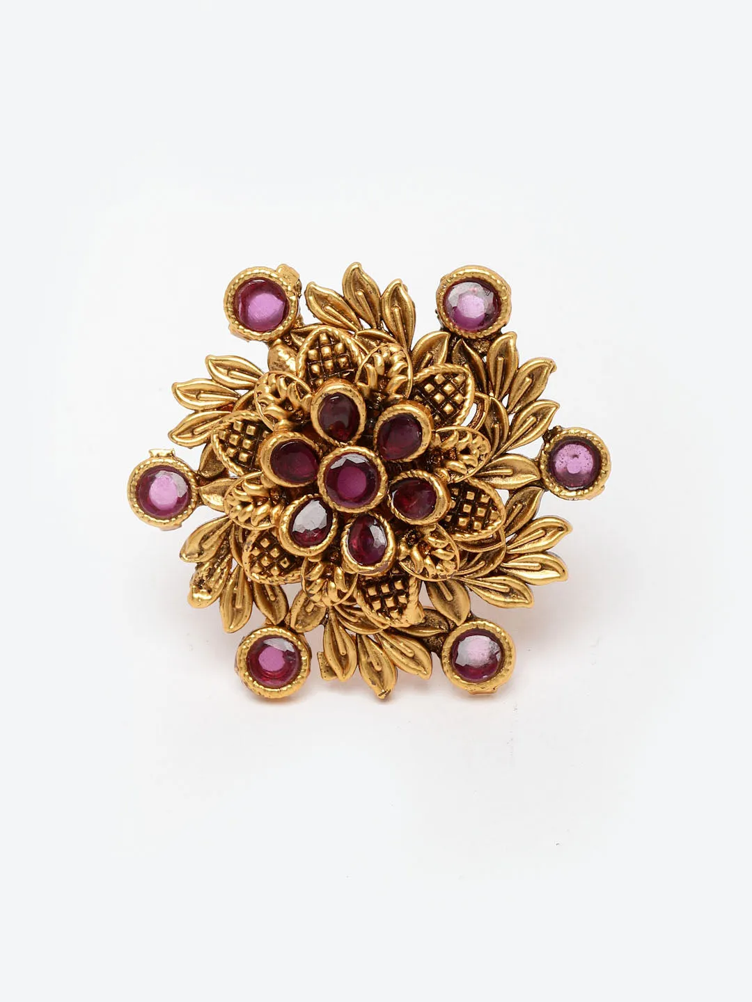 Gold-Plated & Toned Pink Artificial Stones Studded Ring