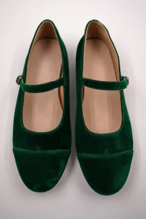 Green Velvet Mary Janes