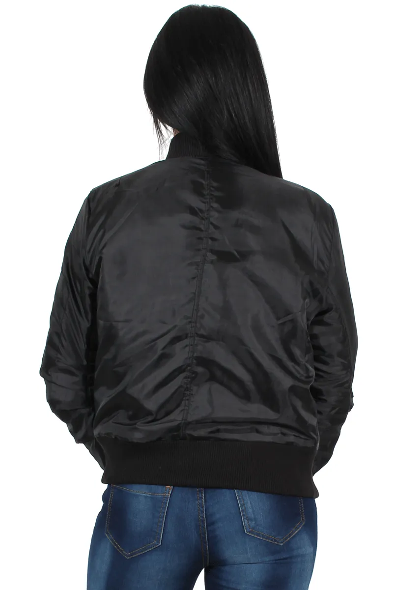 Kylie Black Zip Front Bomber Jacket