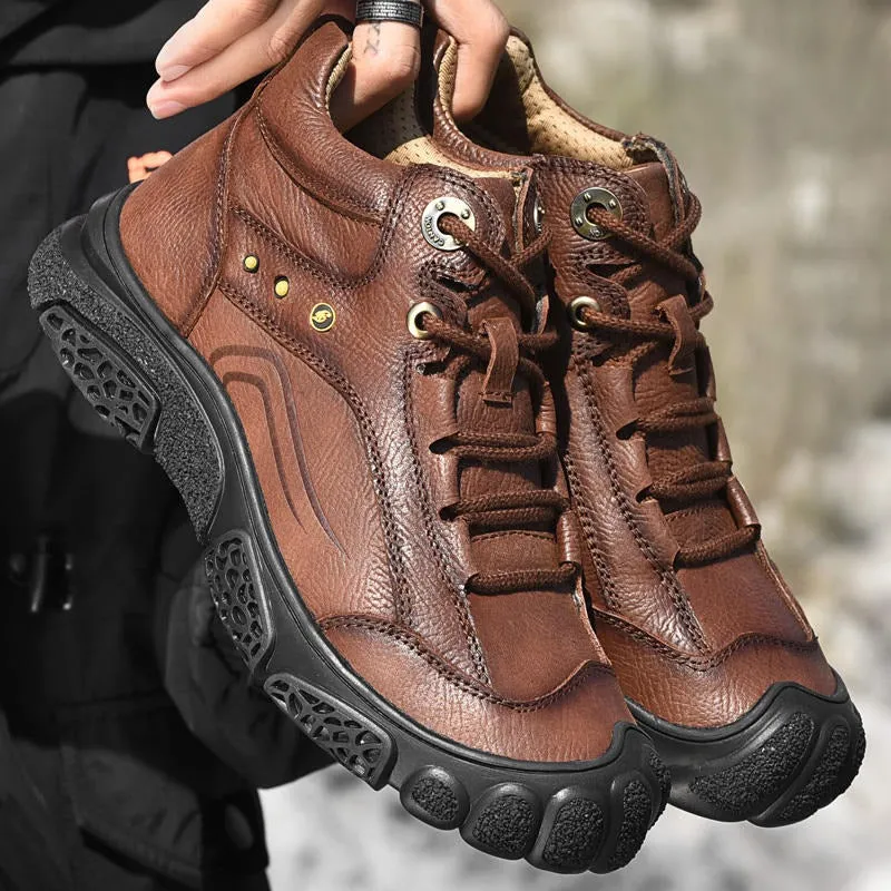 Men's Leather Formal Classic Boots Outdoor Waterproof Hiking Shoes | 5202