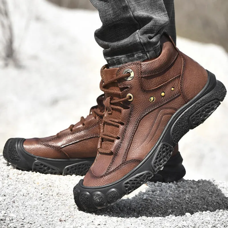 Men's Leather Formal Classic Boots Outdoor Waterproof Hiking Shoes | 5202